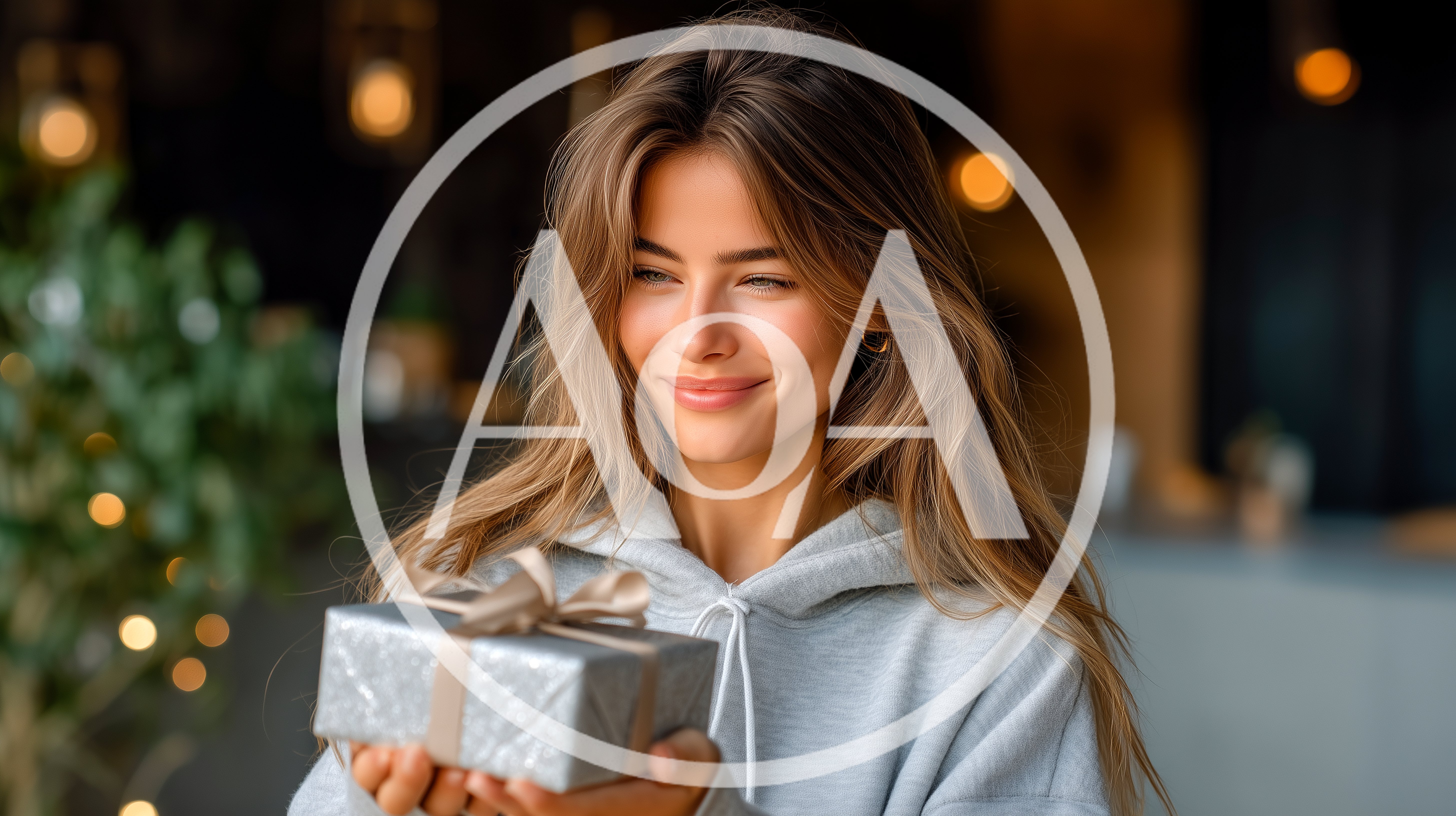 Young Woman Holding A Wrapped Gift