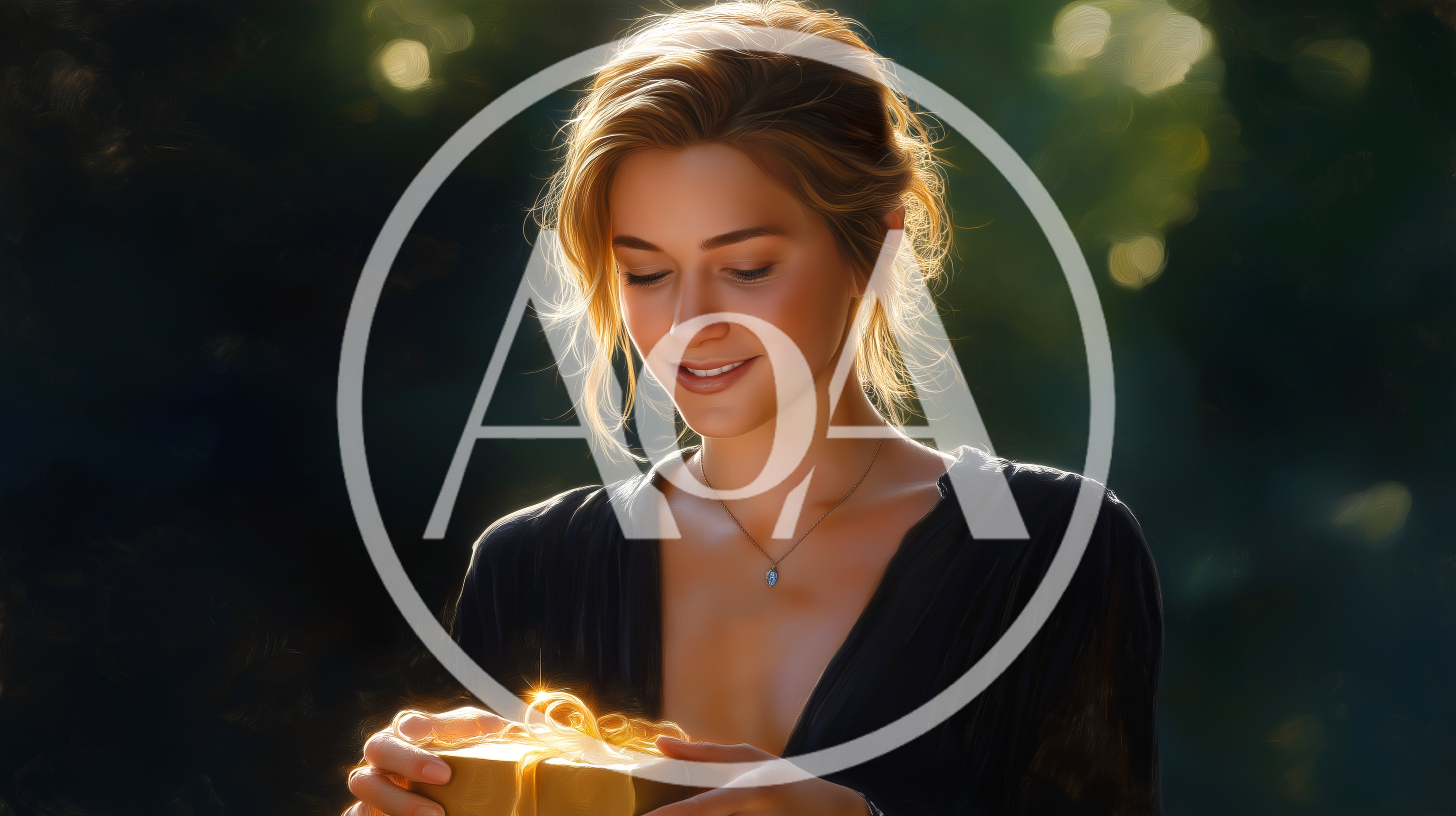 Young Woman Opening A Glowing Gift Box
