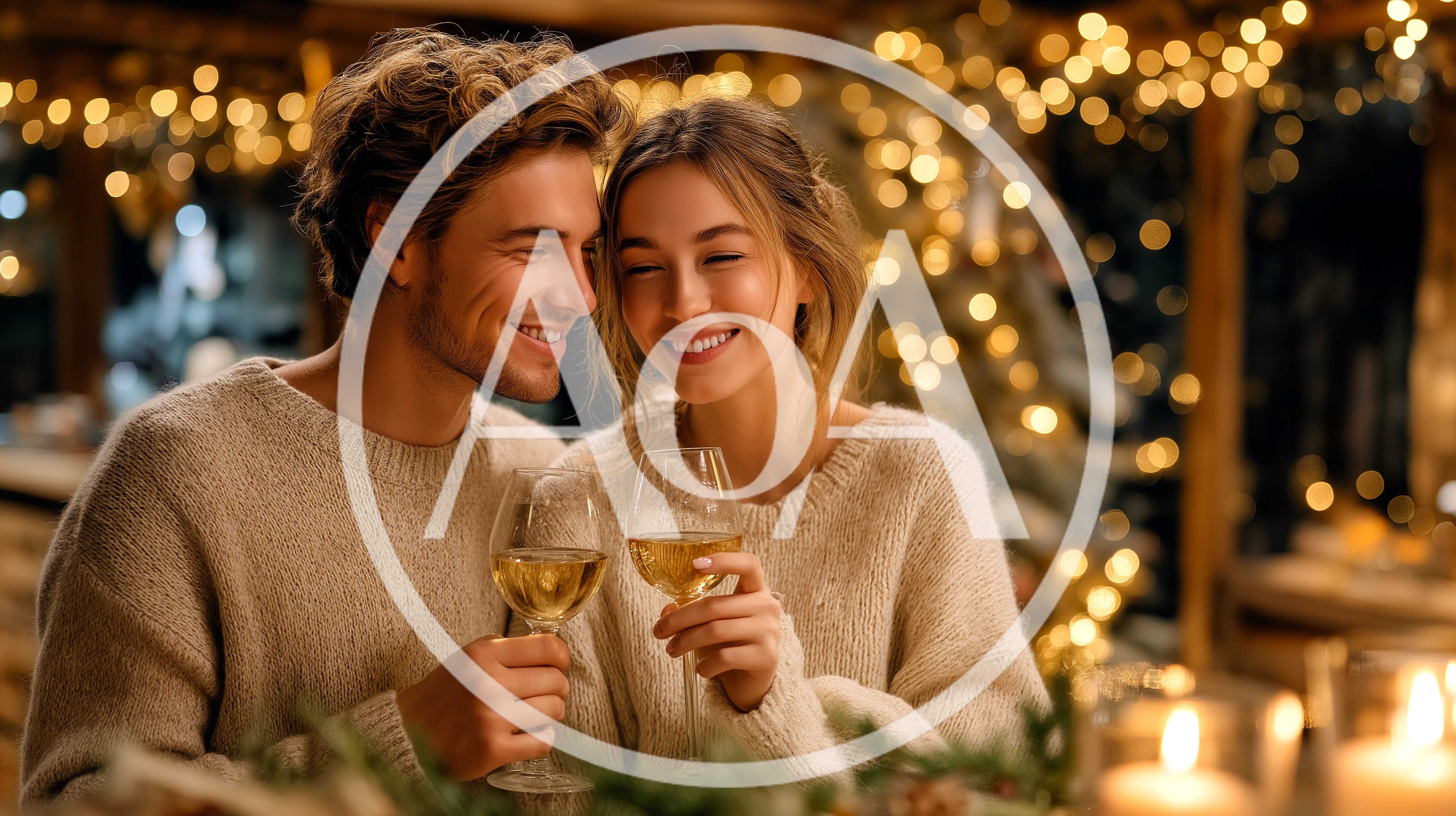 Happy Couple Toasting With Wine During Romantic Evening