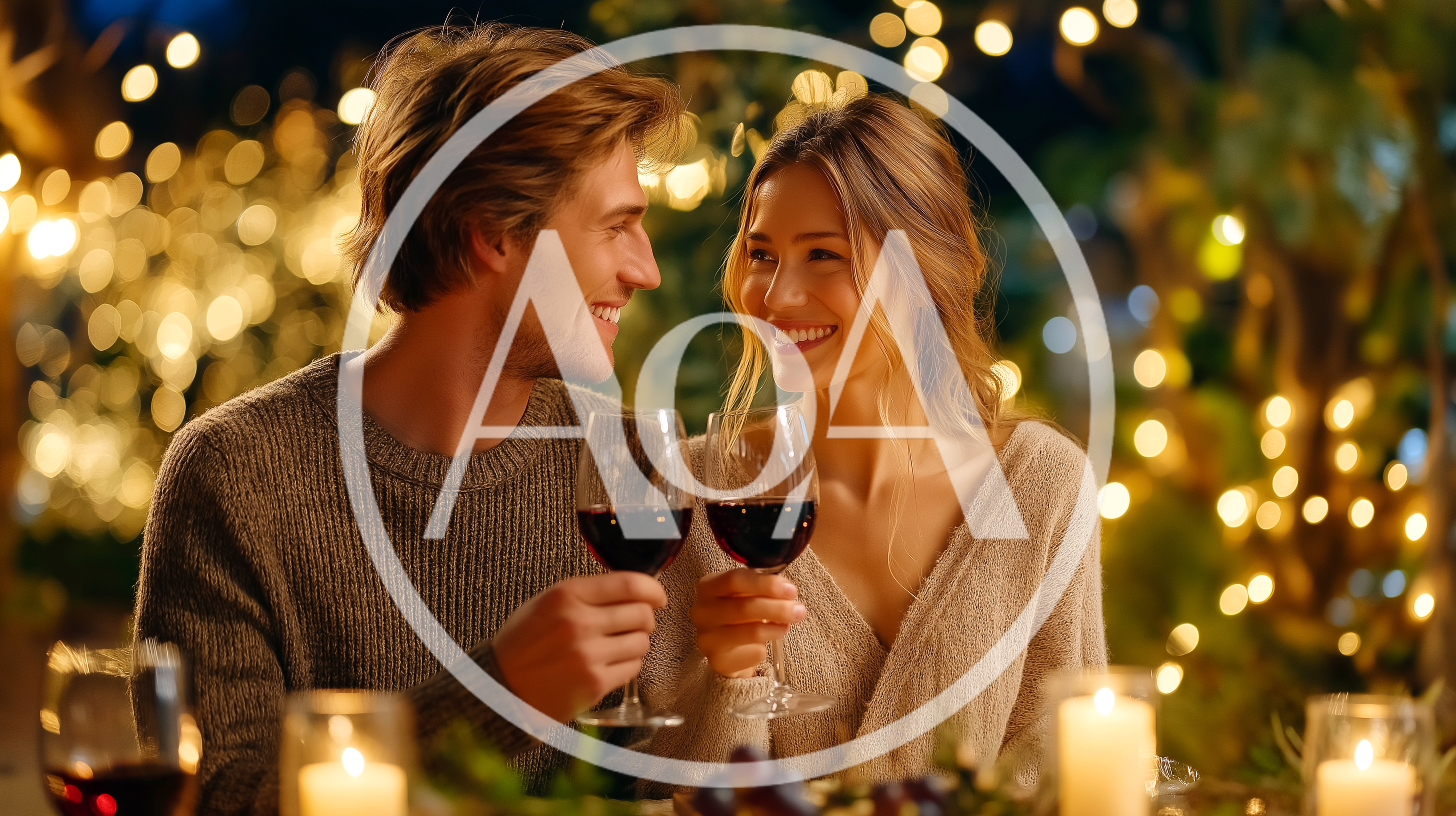 Happy Couple Toasting With Red Wine At Romantic Dinner