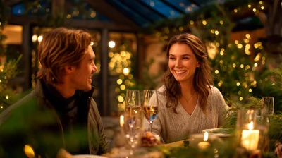 Couple Enjoying Romantic Candlelit Dinner During Holidays