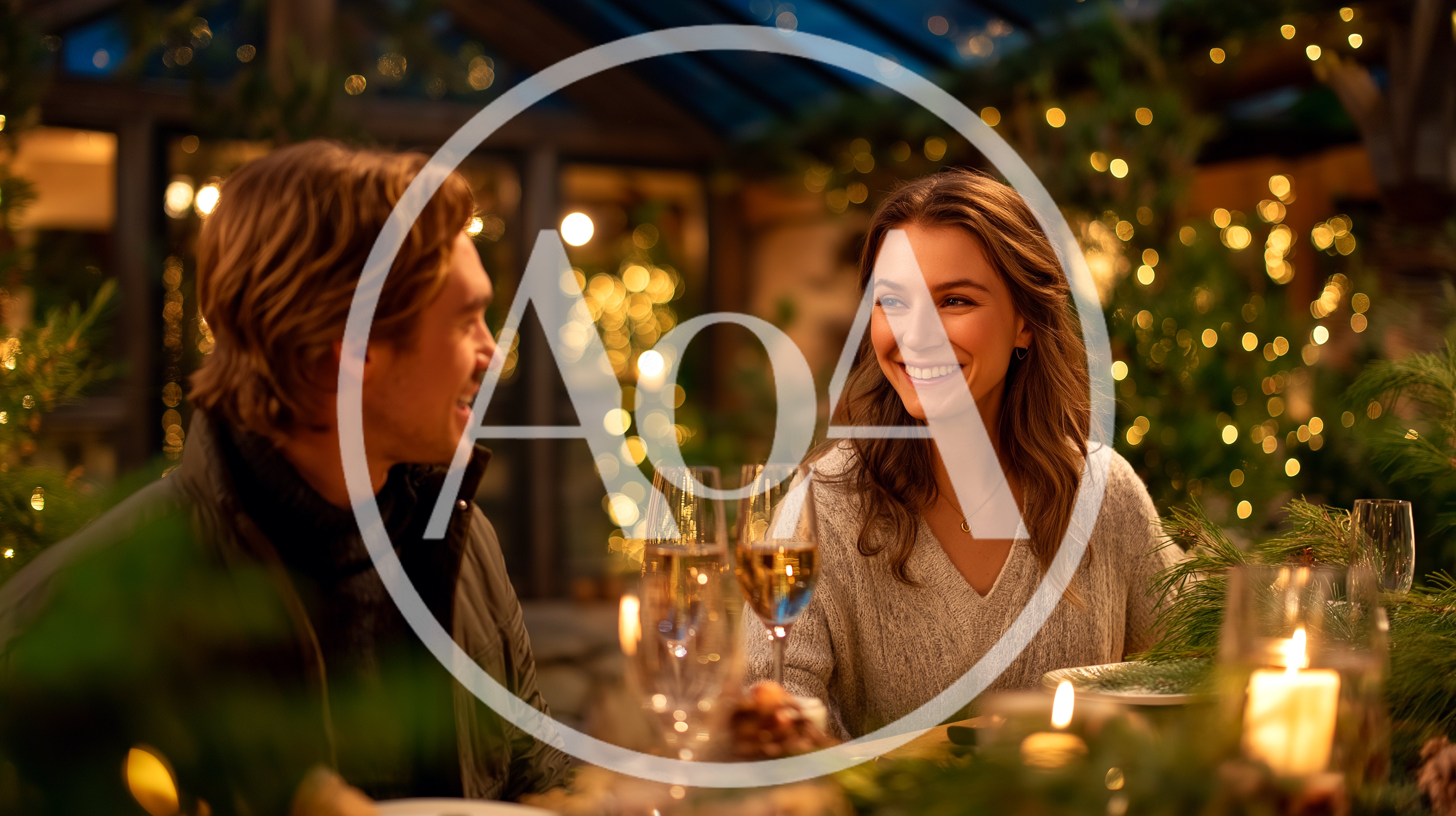 Couple Enjoying Romantic Candlelit Dinner During Holidays