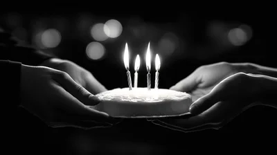 Two People Holding A Birthday Cake With Lit Candles