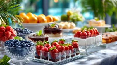 Gourmet Dessert Buffet Display With Fresh Berries And Pastries