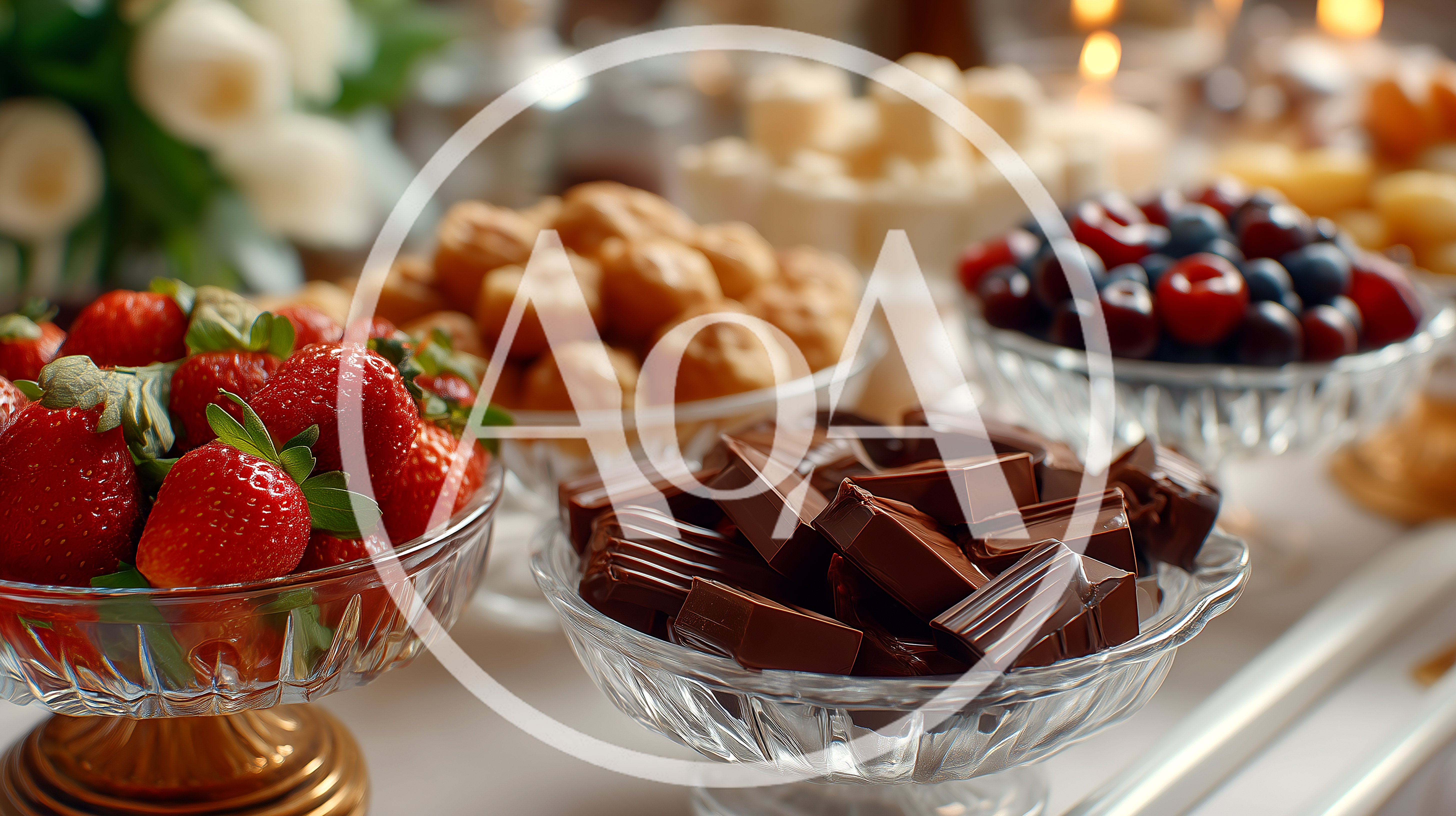 Assorted Gourmet Desserts And Fresh Fruit On Display