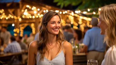 Young Woman Smiling During Outdoor Evening Social Gathering