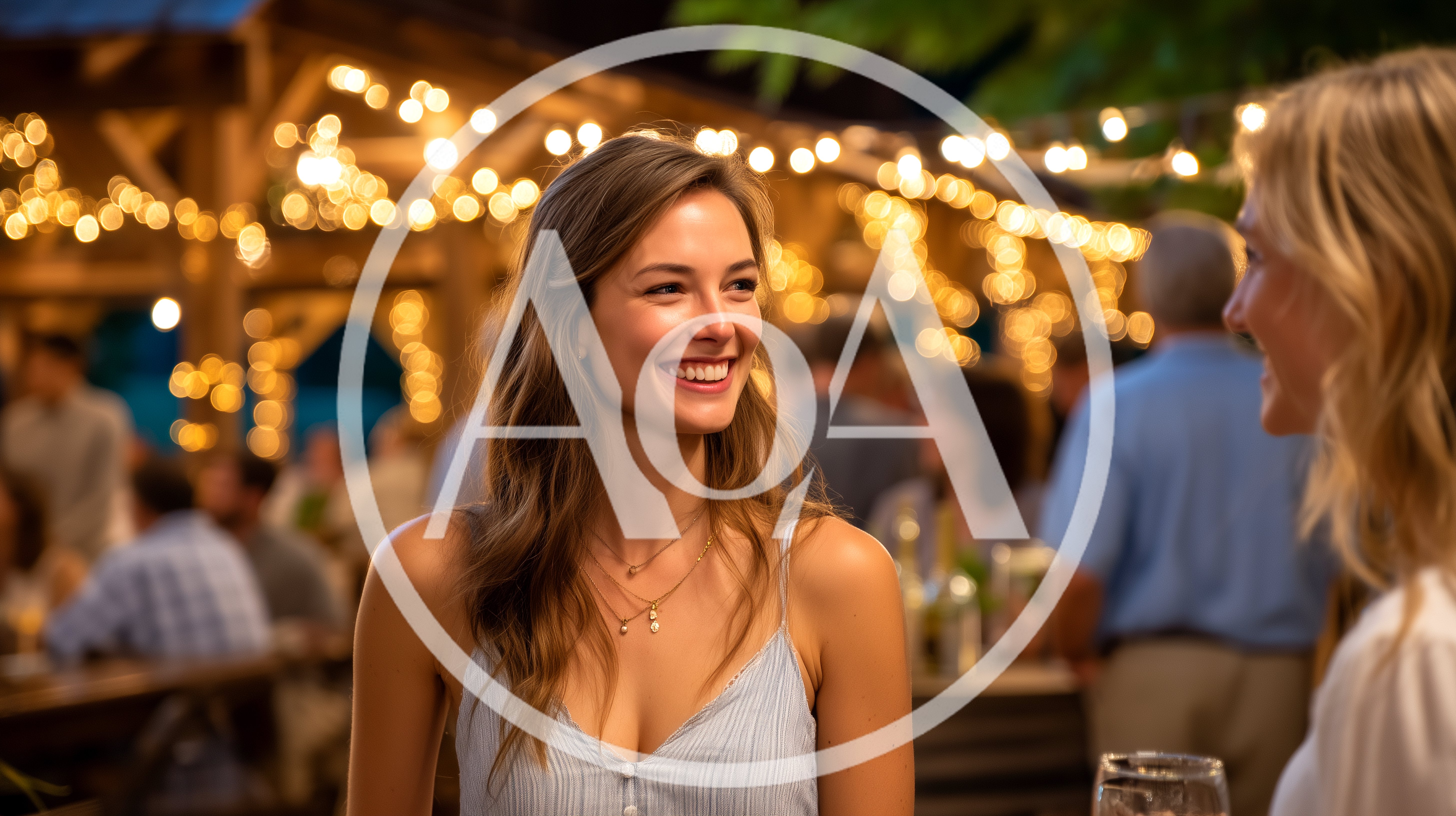 Young Woman Smiling During Outdoor Evening Social Gathering