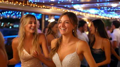 Happy Young Women Dancing at a Nighttime Party