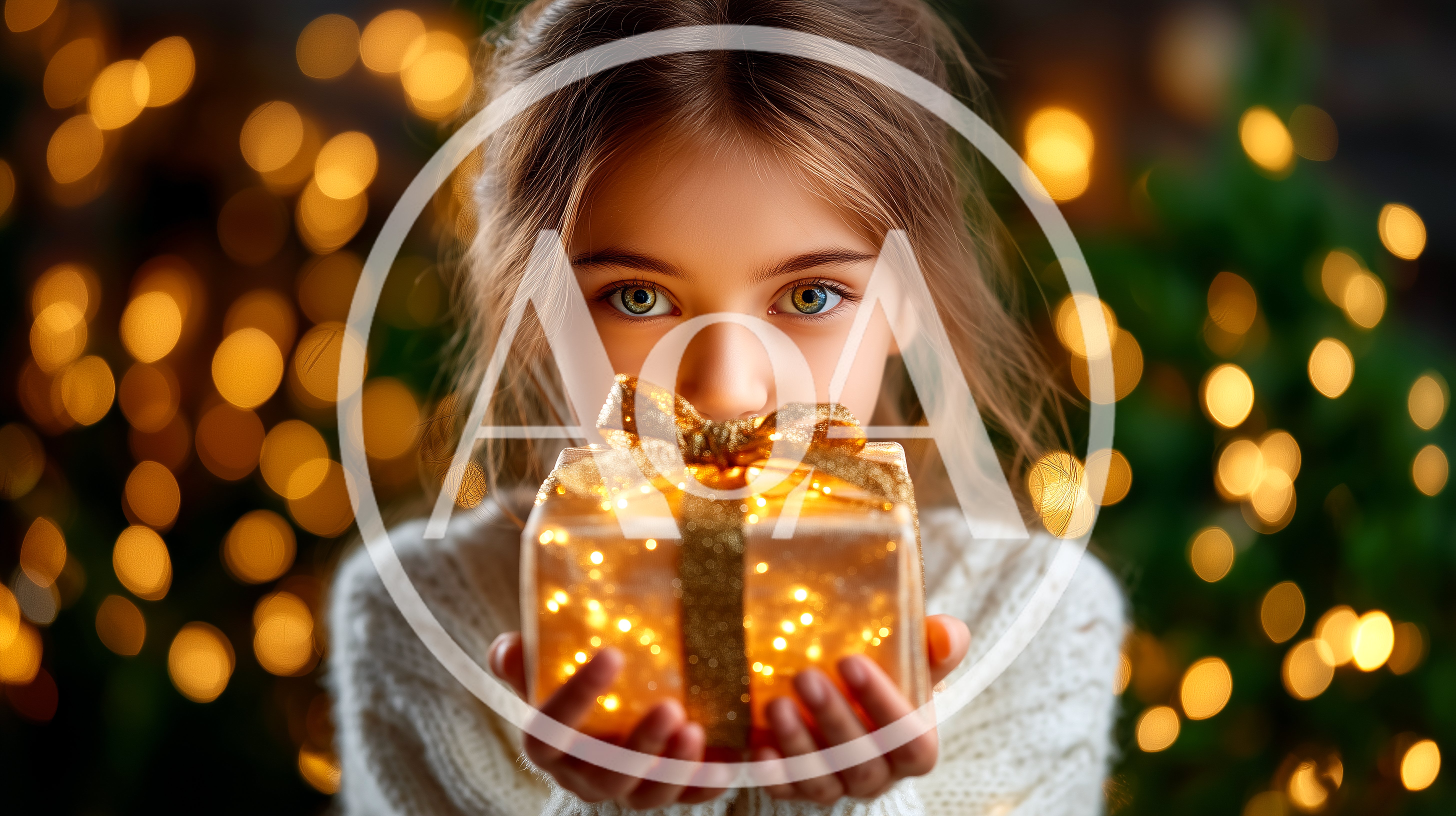 Young Girl Holding A Glowing Christmas Gift