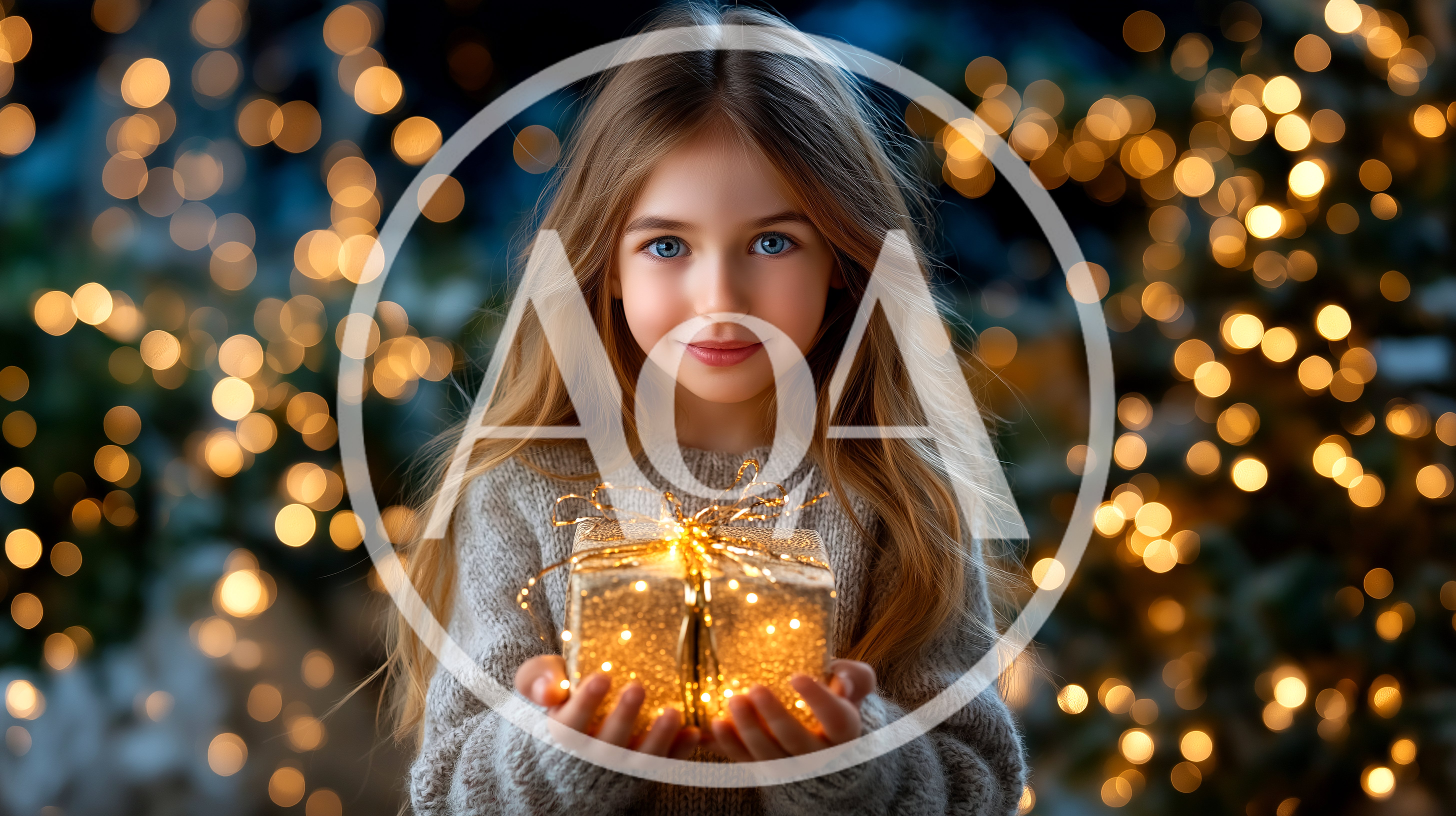 Young Girl Holding A Glowing Christmas Gift