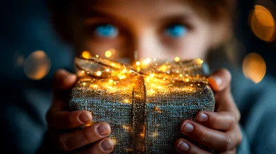 Child Holding A Glowing Gift Box