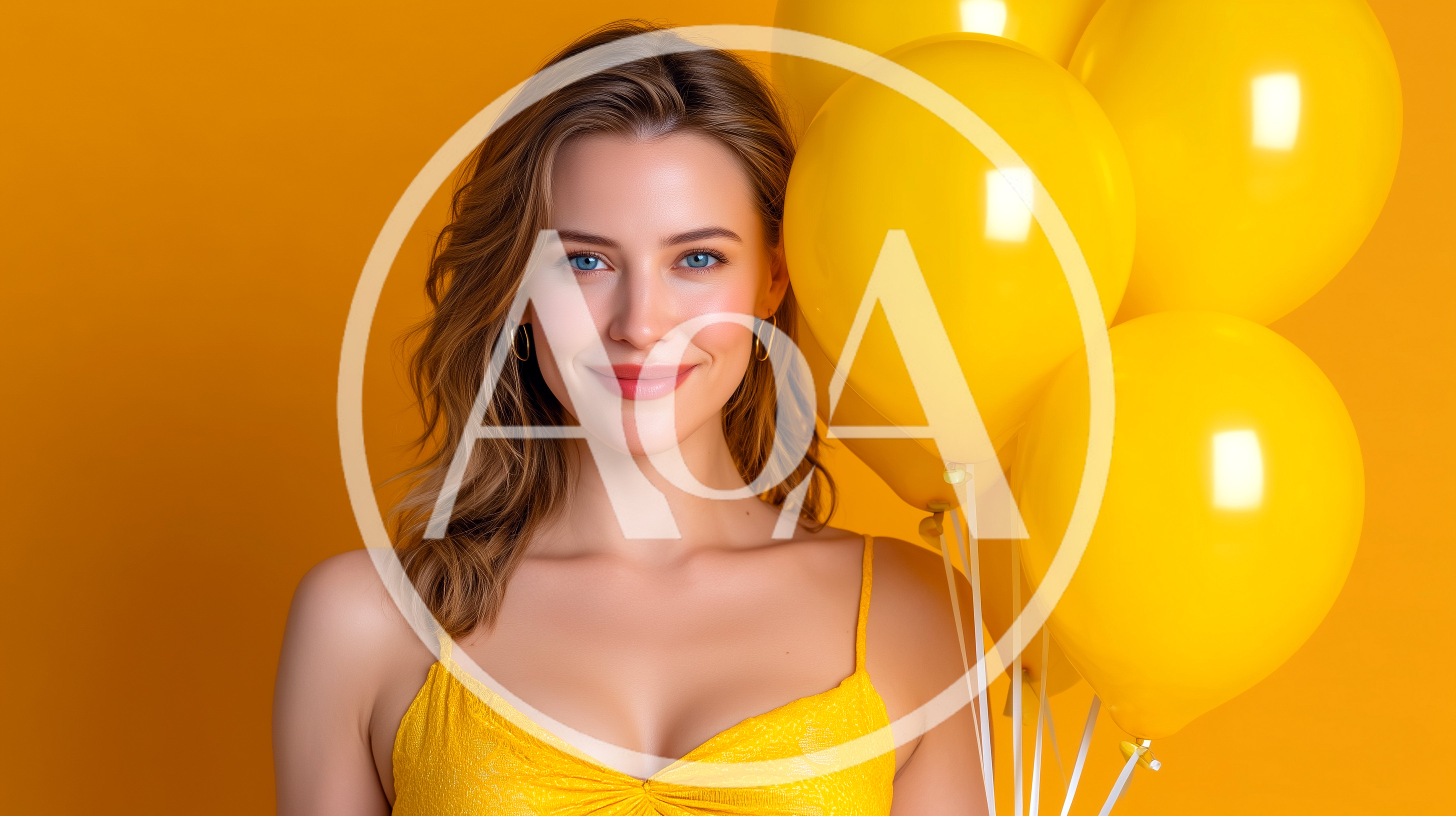 Smiling Young Woman Holding Yellow Balloons