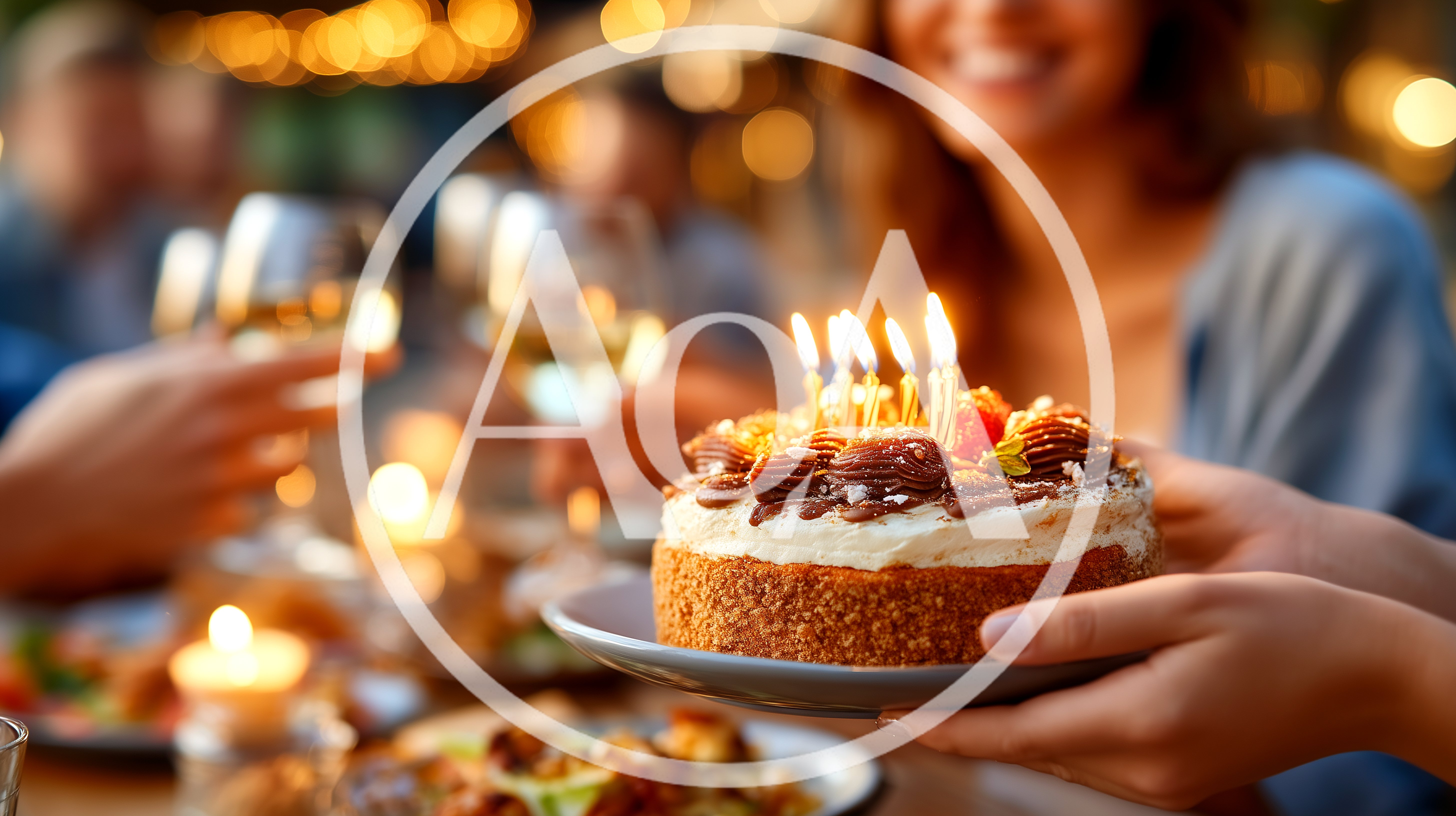 Birthday Celebration With Cake And Candles At Dinner