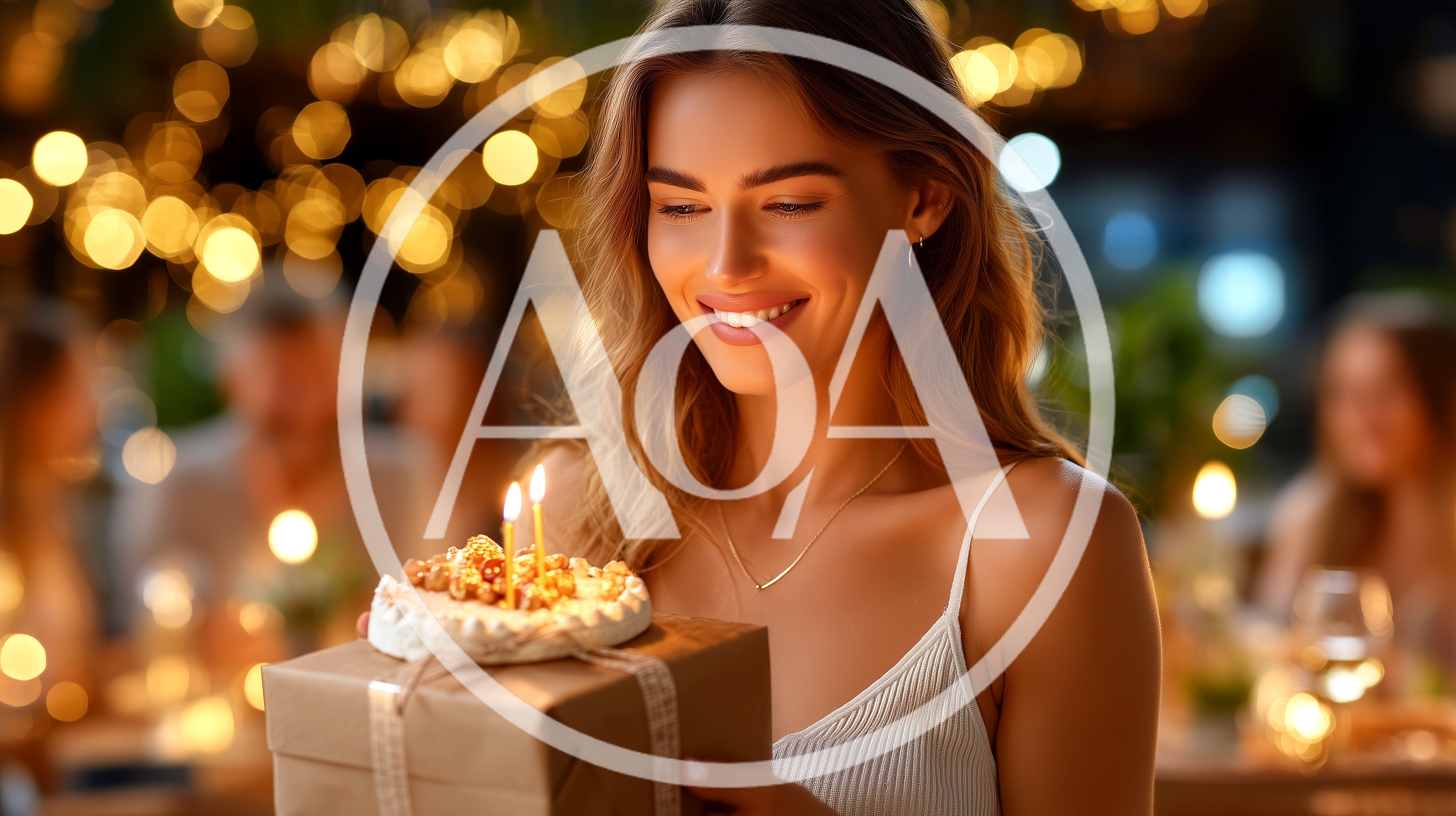 Young Woman Holding Birthday Gift With Lit Candles