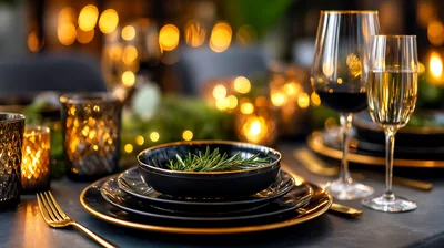 Elegant Table Setting With Wine Glasses And Candles