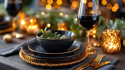 Elegant Holiday Table Setting With Wine And Candles