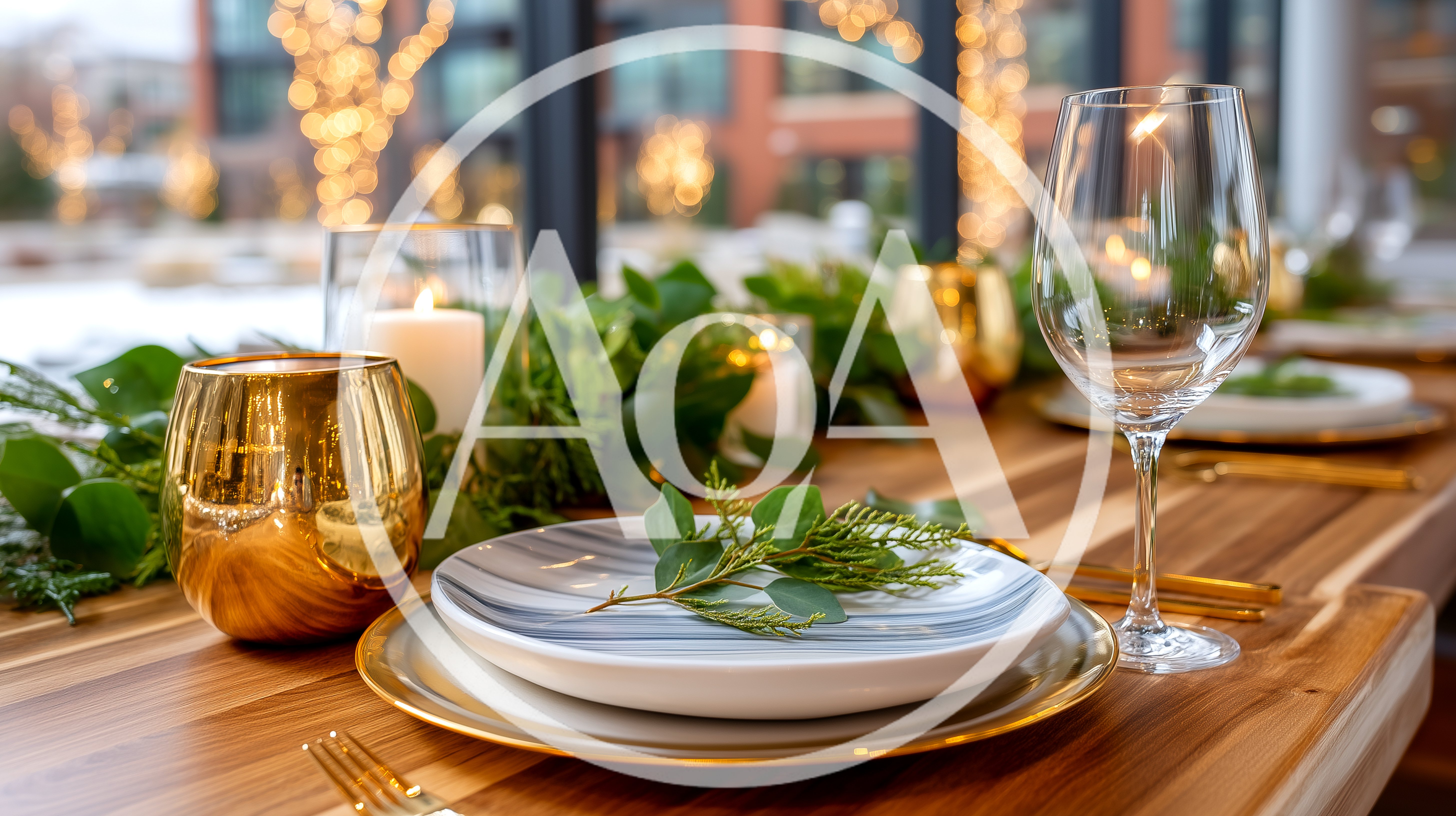 Elegant Holiday Table Setting With Candles And Greenery