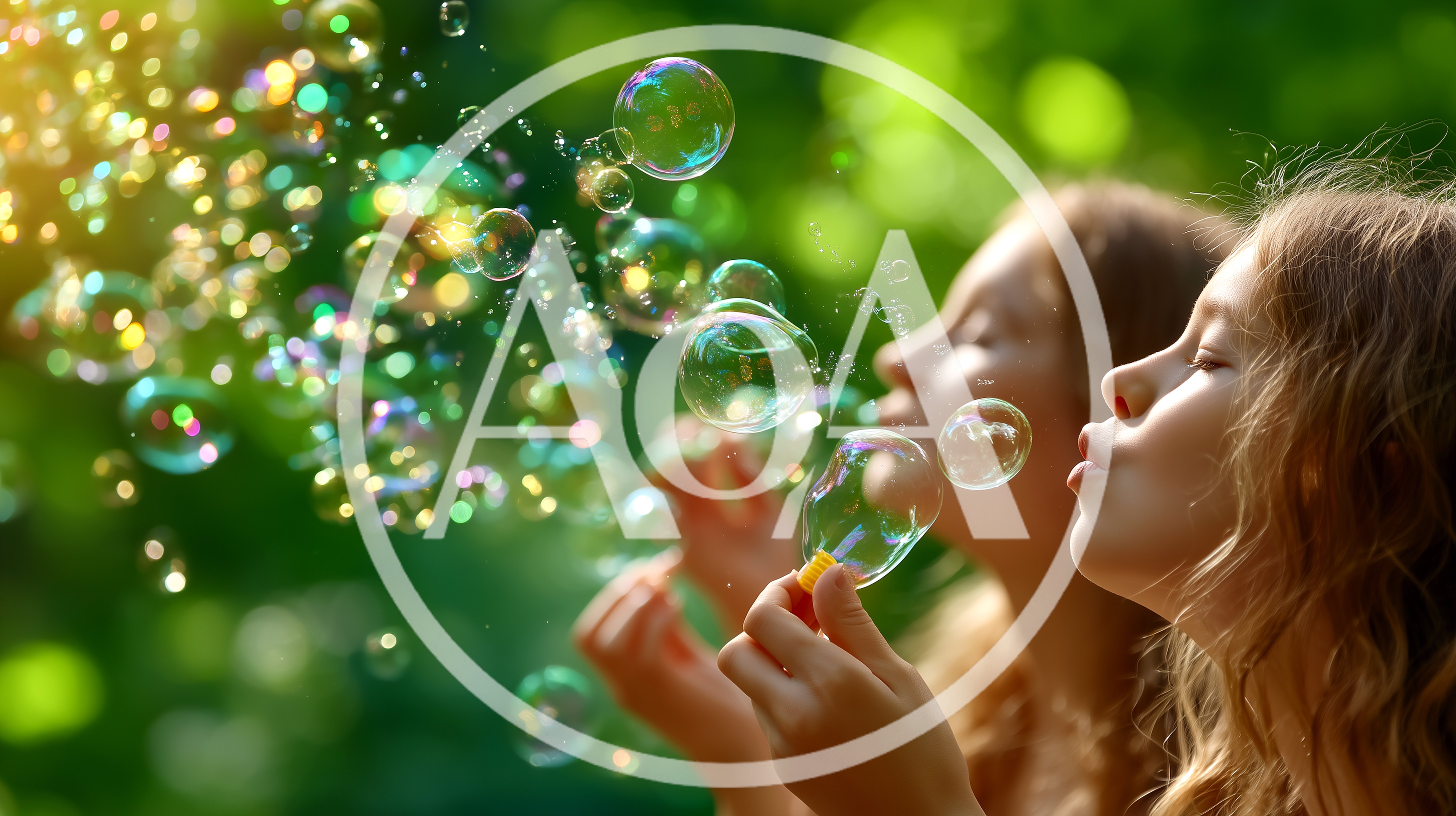 Two Young Girls Blowing Bubbles Outdoors