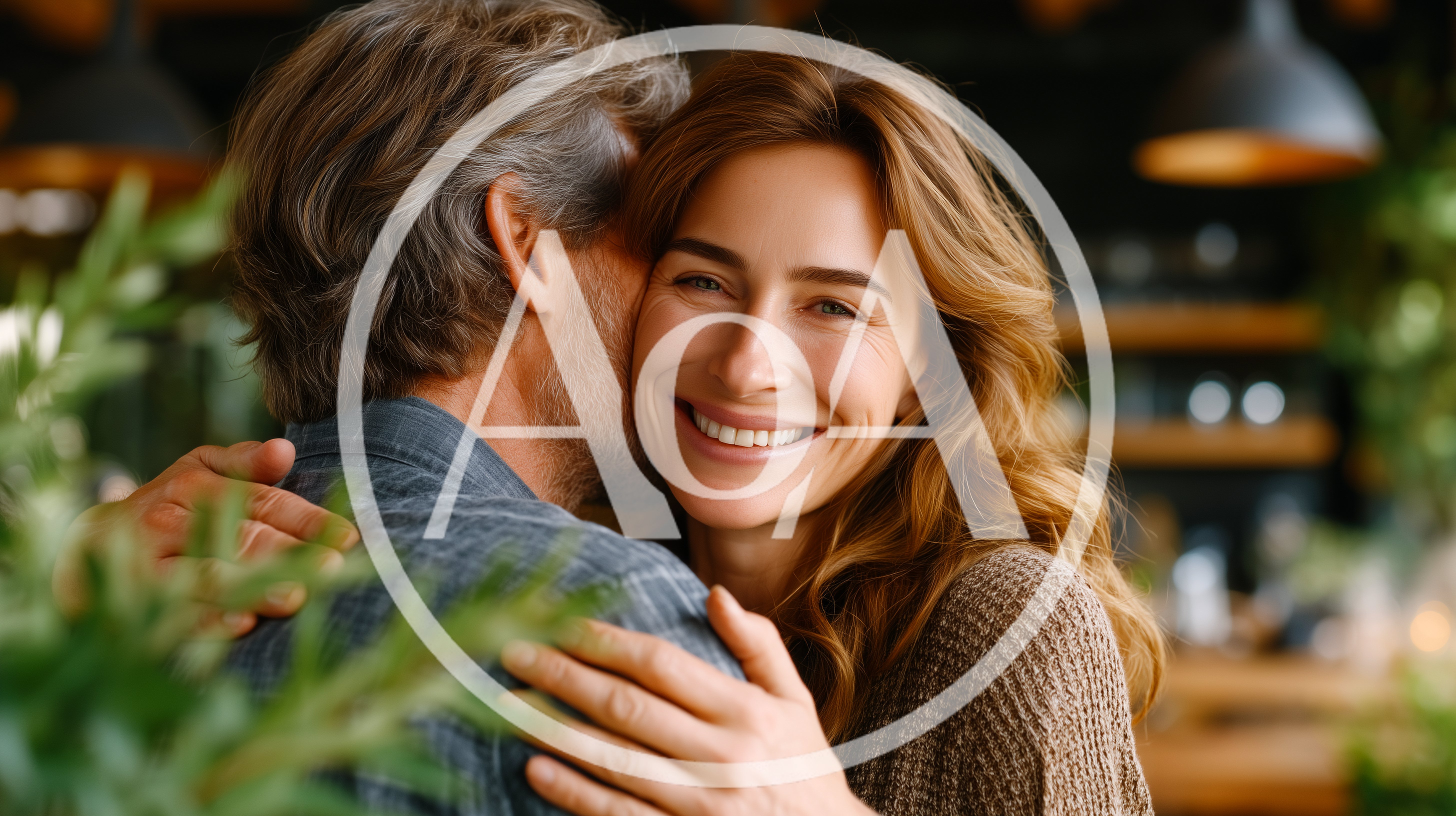 Middle Aged Couple Embracing Affectionately In A Cozy Cafe