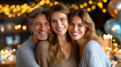 Happy Family Portrait With Warm Festive Lighting