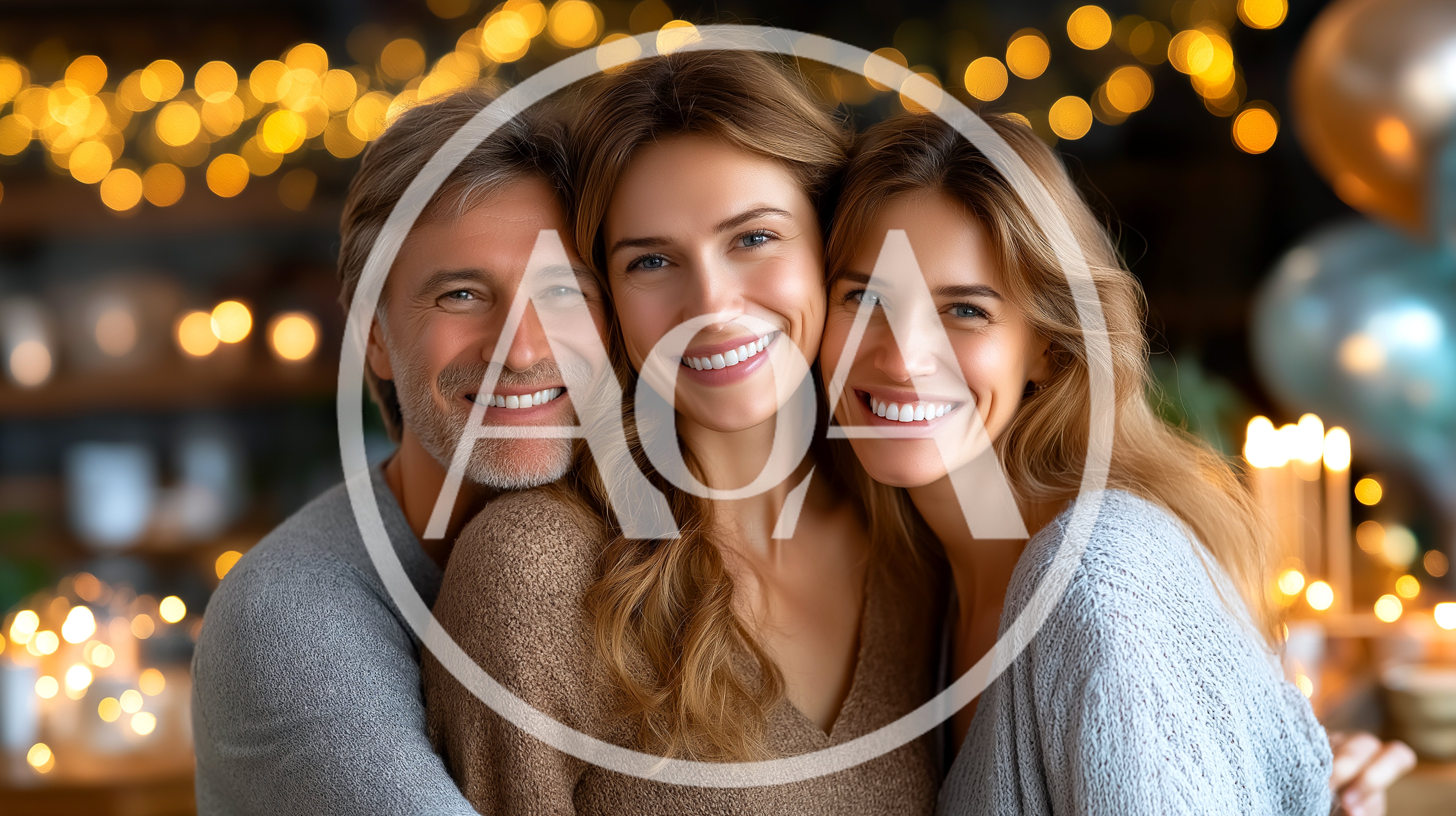 Happy Family Portrait With Warm Festive Lighting