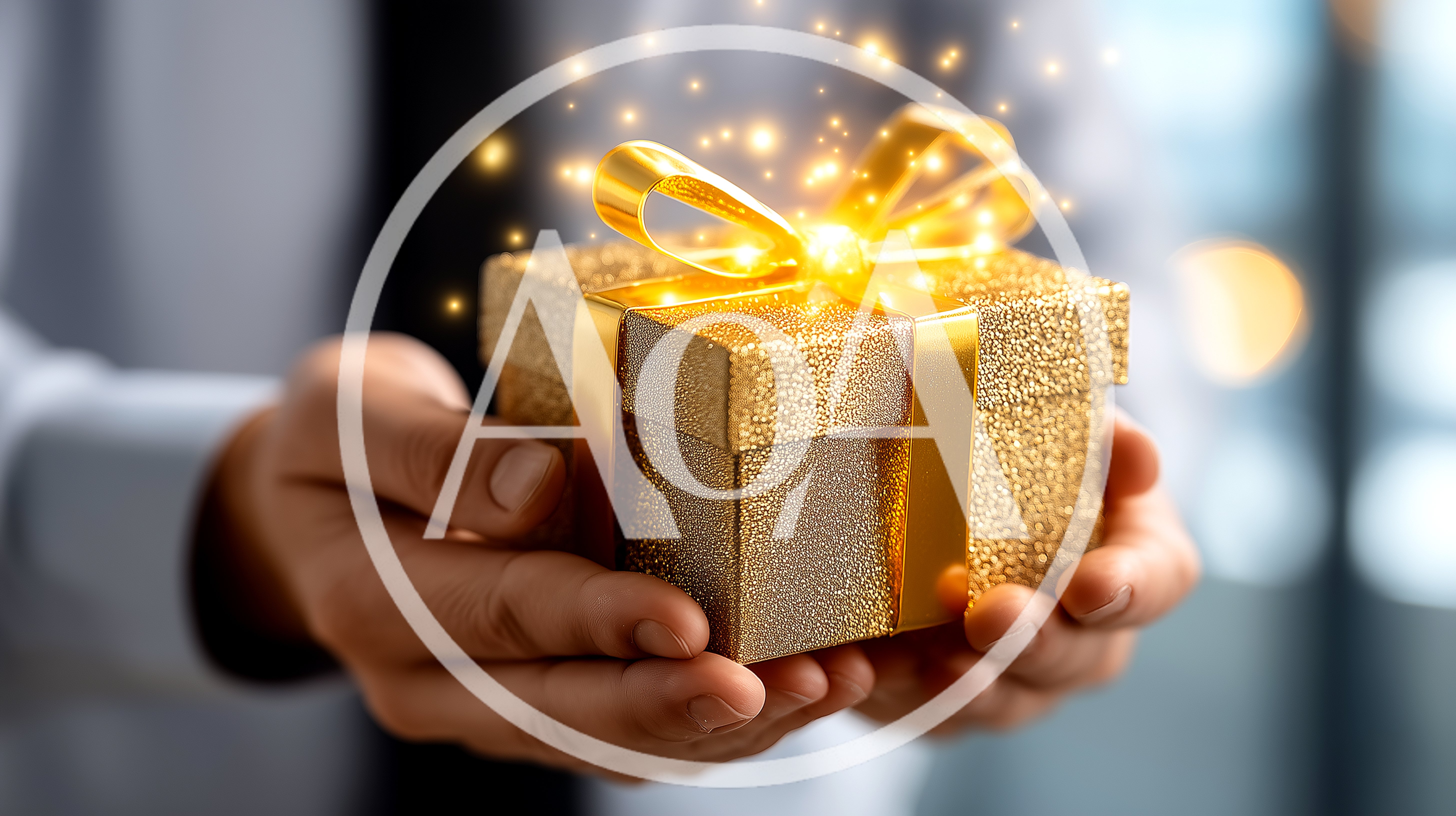 Person Holding A Glowing Golden Gift Box