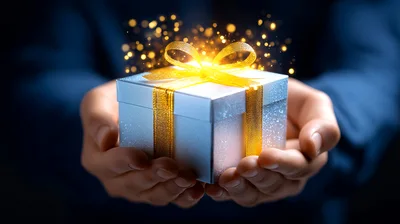 Person Holding A Glowing Gift Box