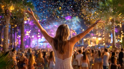 Woman Celebrating At A Vibrant Outdoor Music Festival