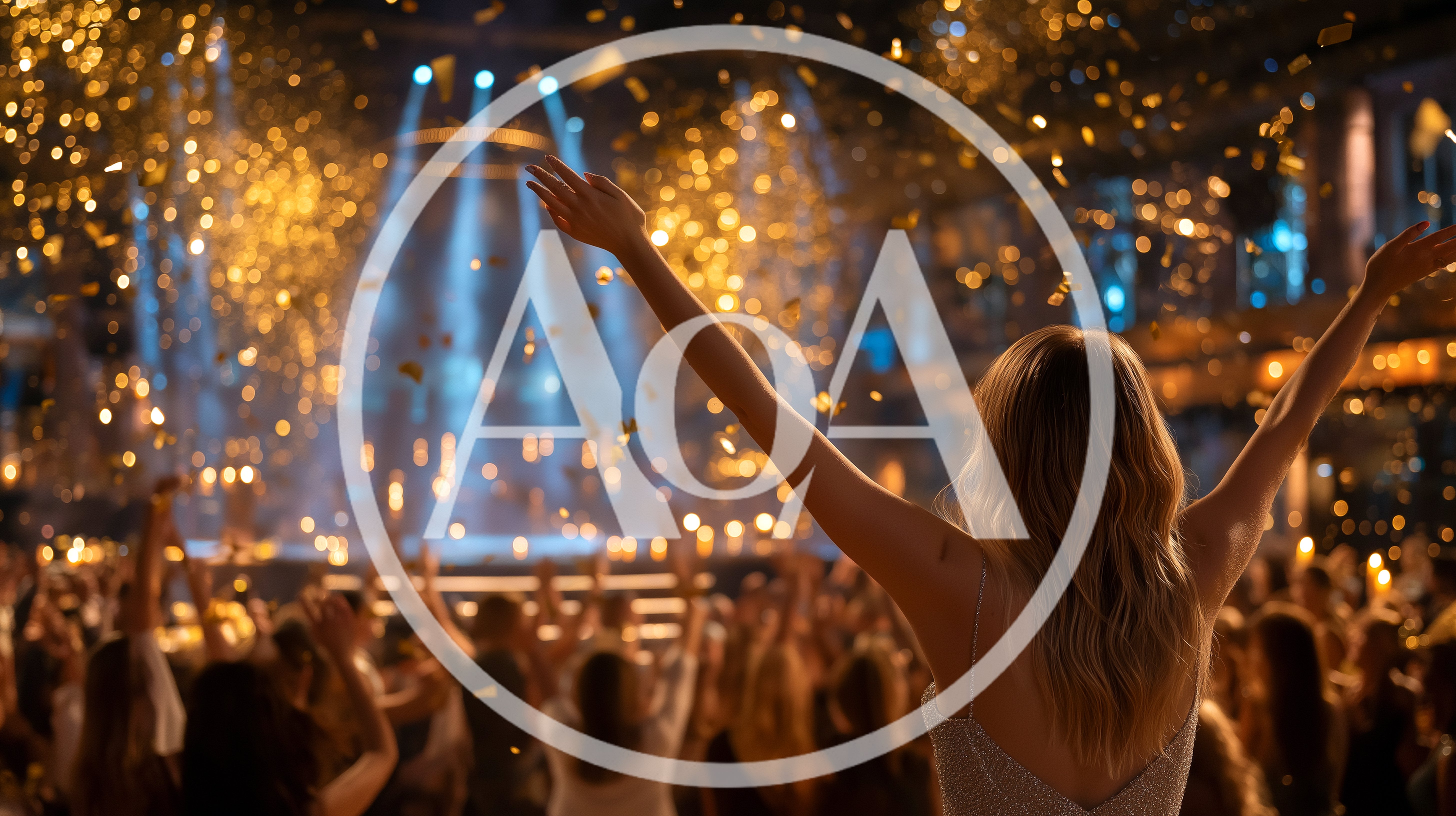 Woman Celebrating With Arms Raised At A Festive Event