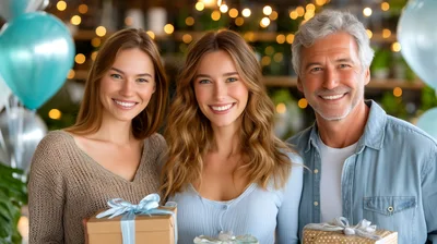 Family Celebrating Birthday With Gifts And Balloons