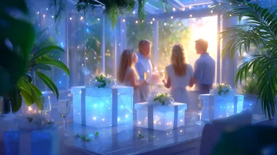 Family Celebrating Birthday With Glowing Gift Boxes