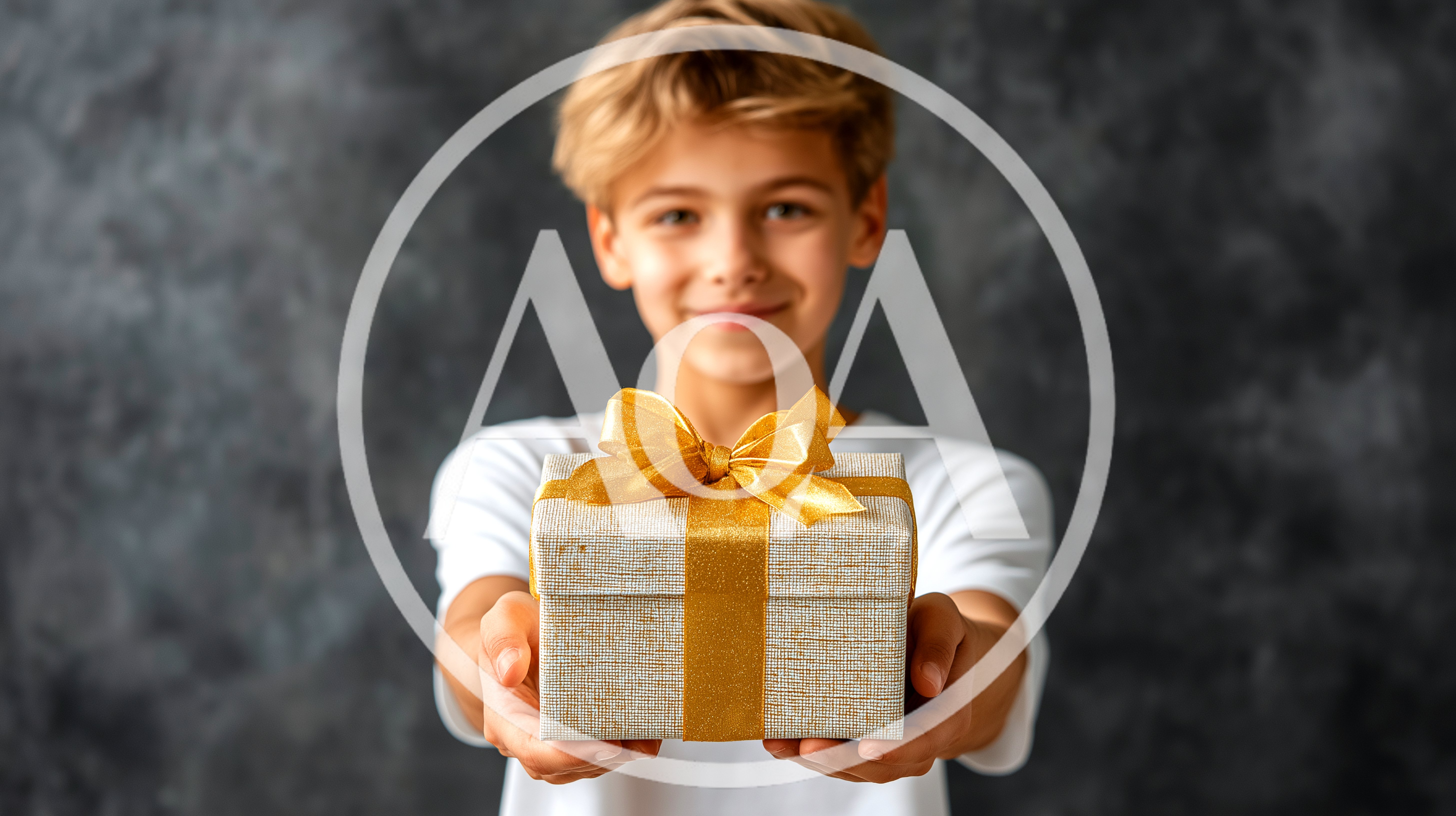 Young Boy Holding Out A Gift Box