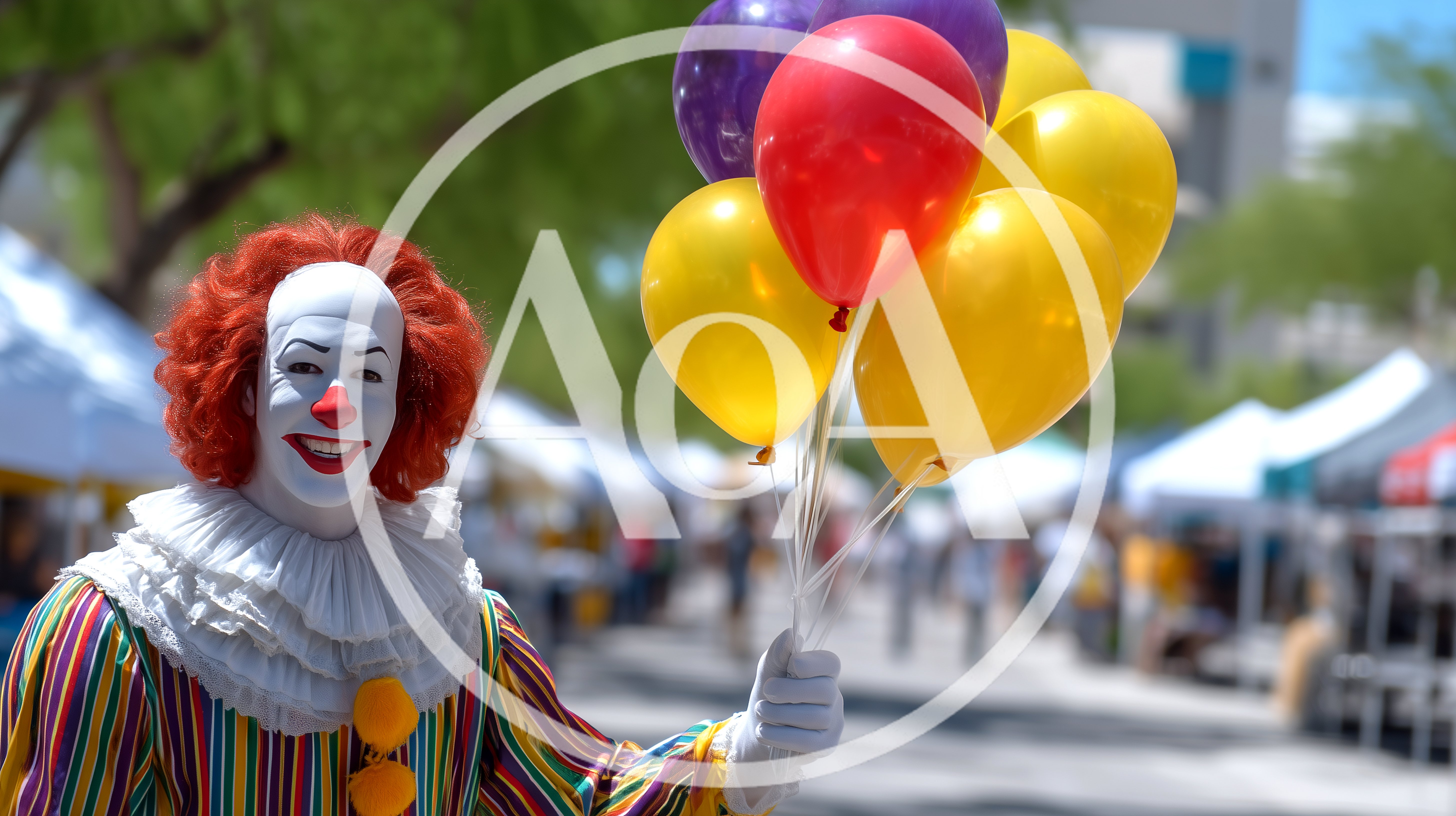 Pennywise Clown Character Holding Balloons At Outdoor Market