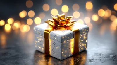 Elegant White Gift Box With Gold Ribbon