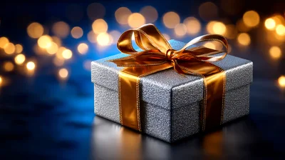 Silver Gift Box With Gold Ribbon