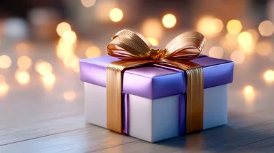 Purple And White Gift Box With Gold Ribbon