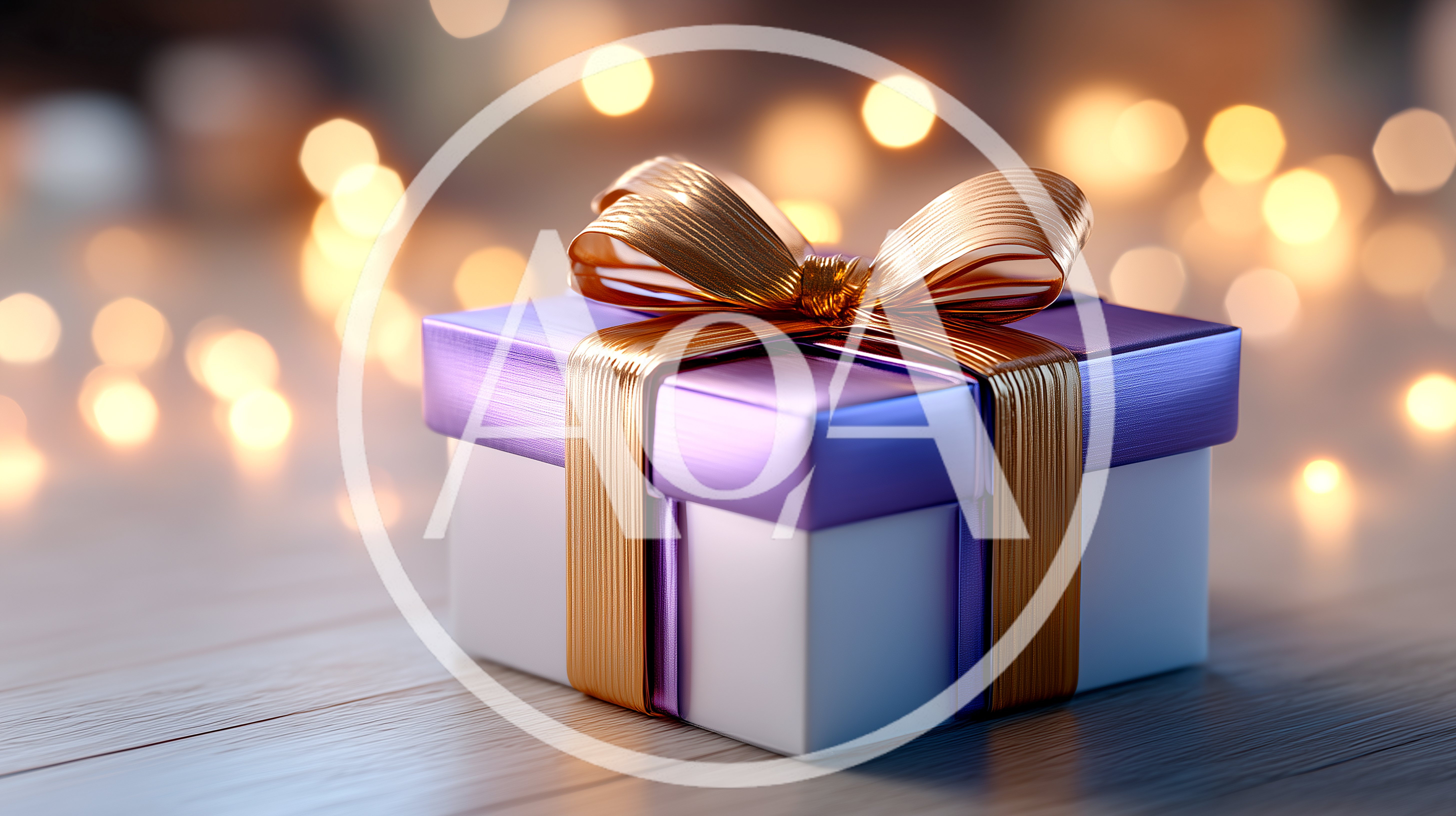 Purple And White Gift Box With Gold Ribbon