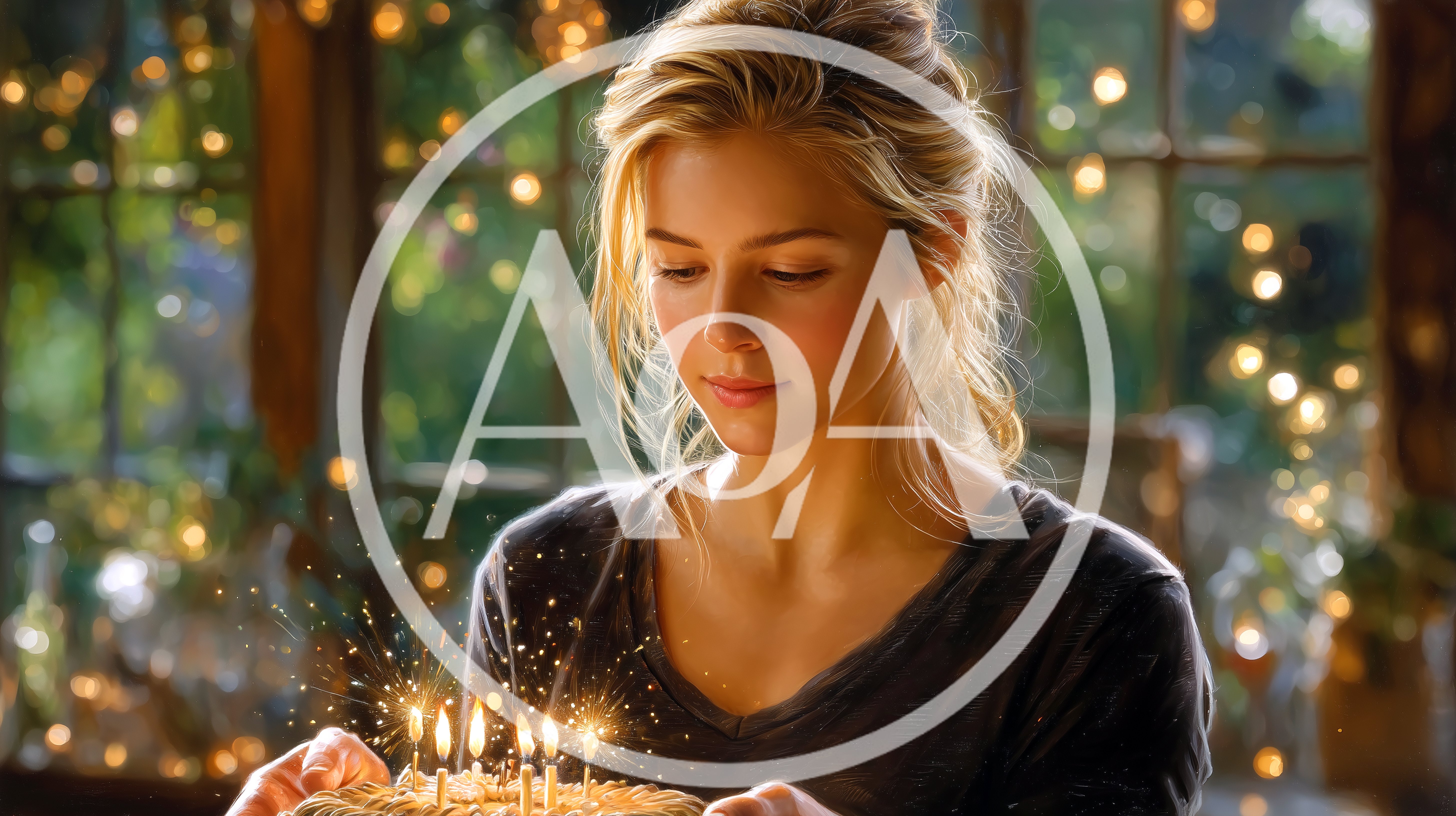 Young Woman Holding A Birthday Cake With Lit Candles
