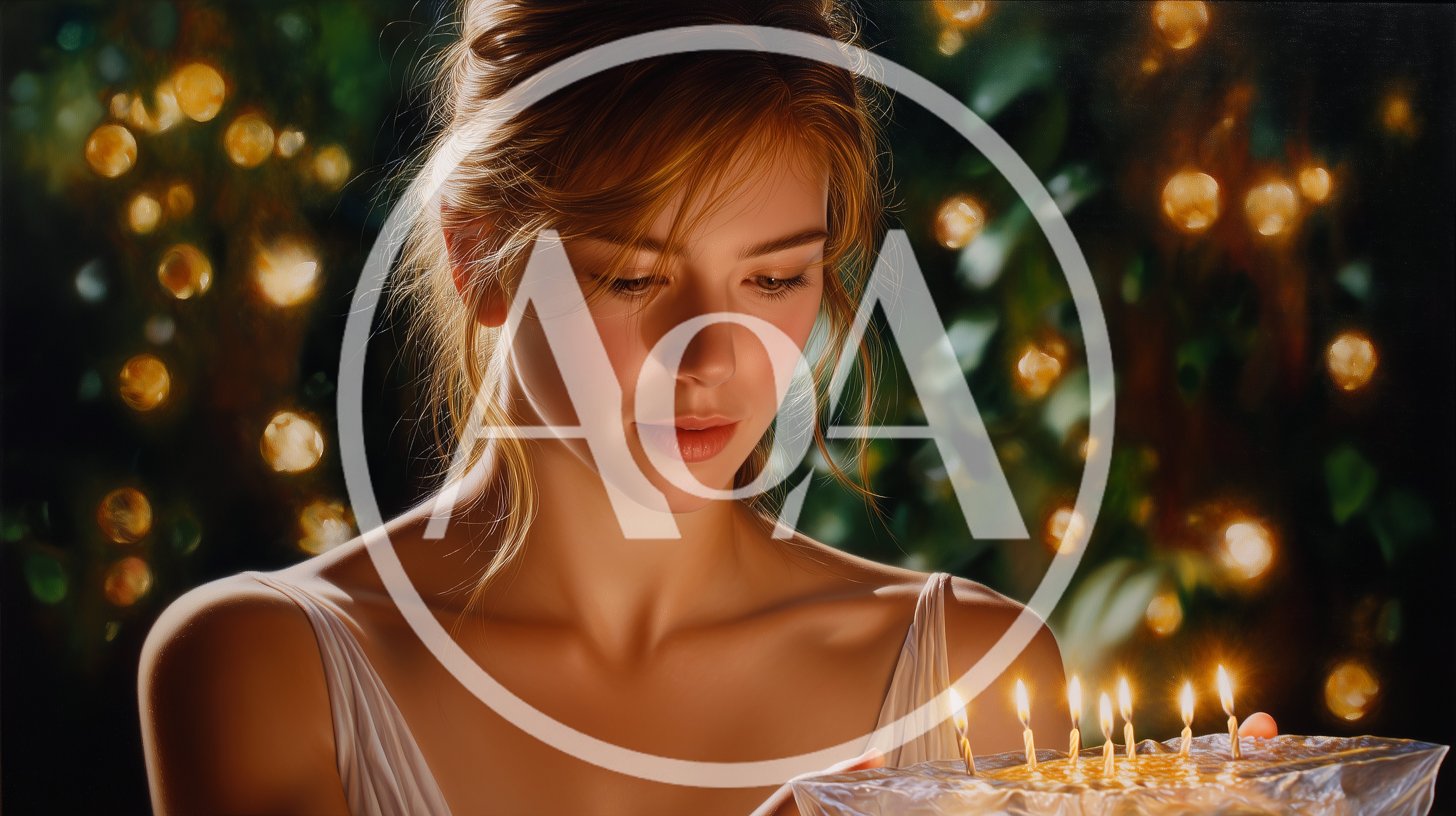 Young Woman Holding Birthday Cake With Lit Candles