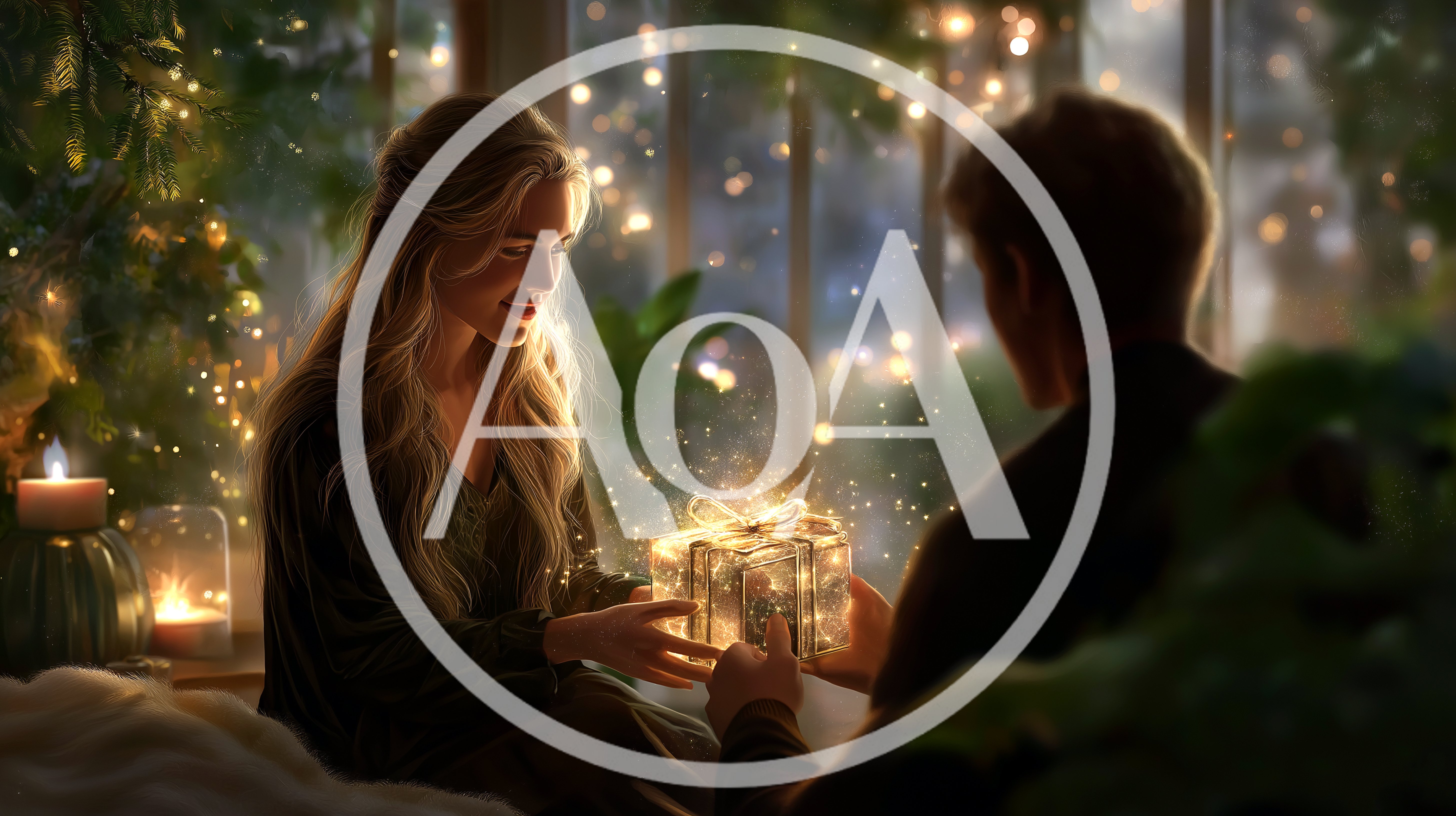 Couple Exchanging A Glowing Christmas Gift