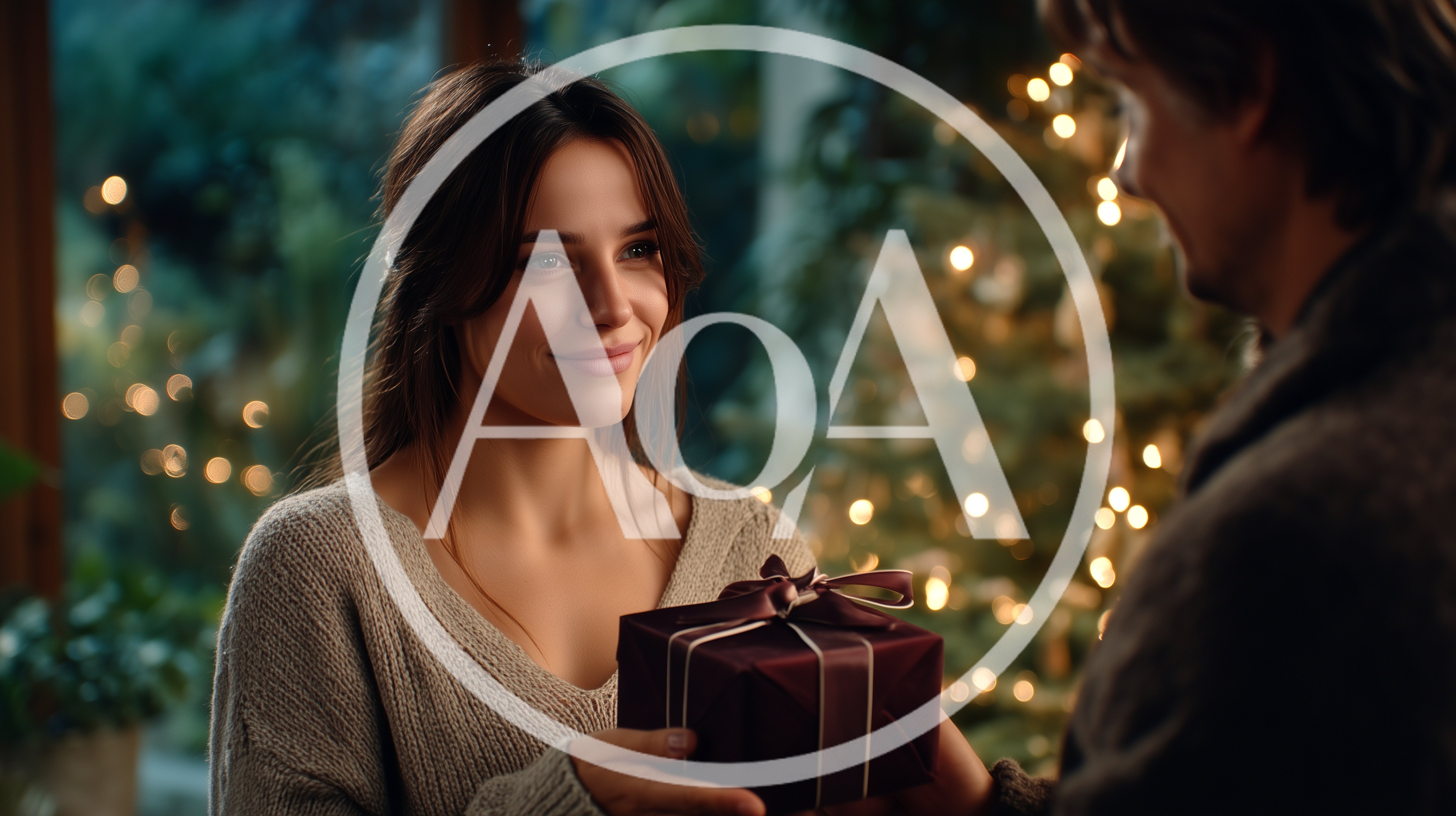 Young Woman Giving A Christmas Gift To Her Partner