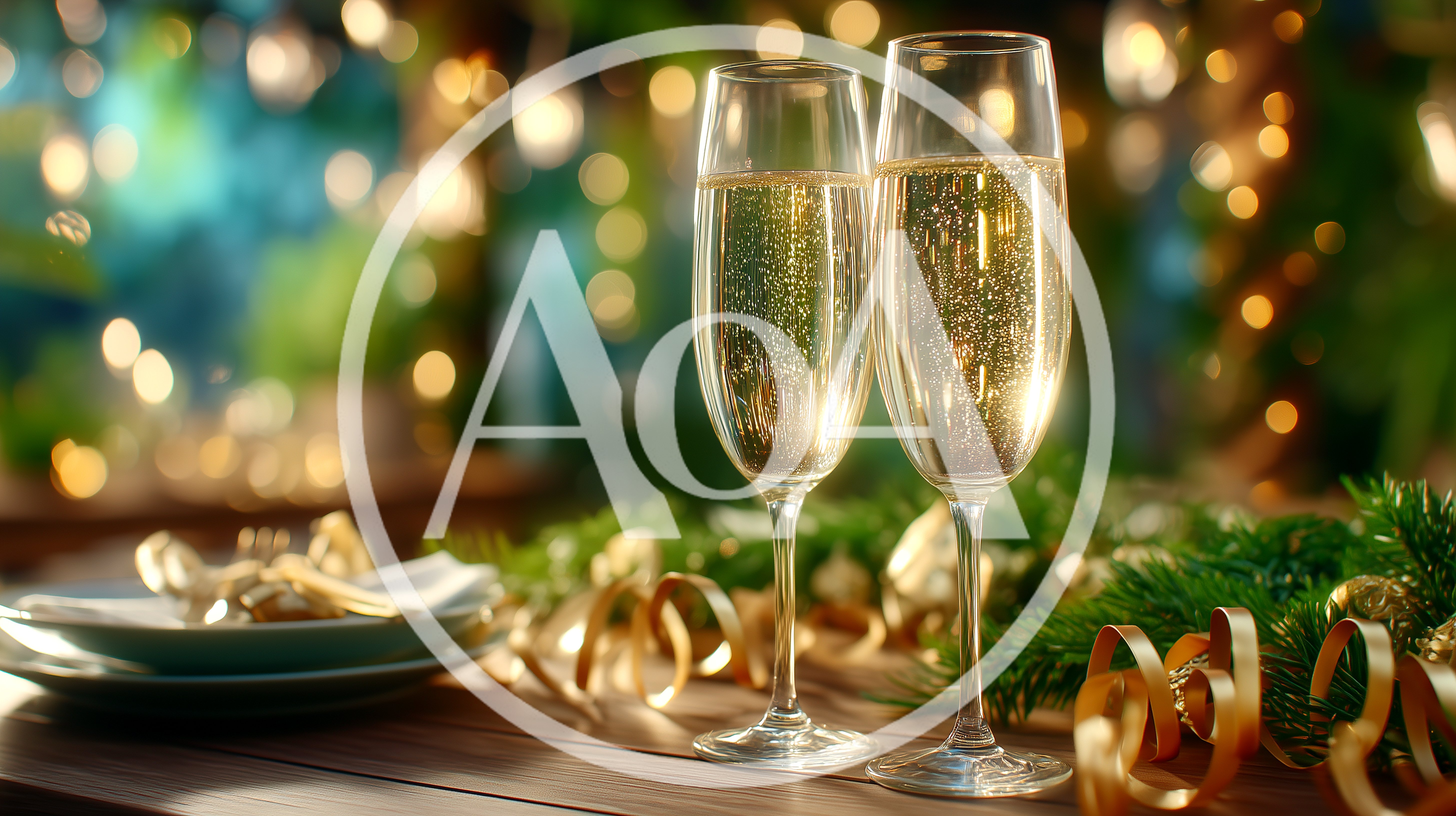 Two Champagne Flutes On A Festive Holiday Table