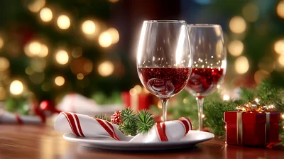 Two Glasses Of Red Wine On A Festive Table