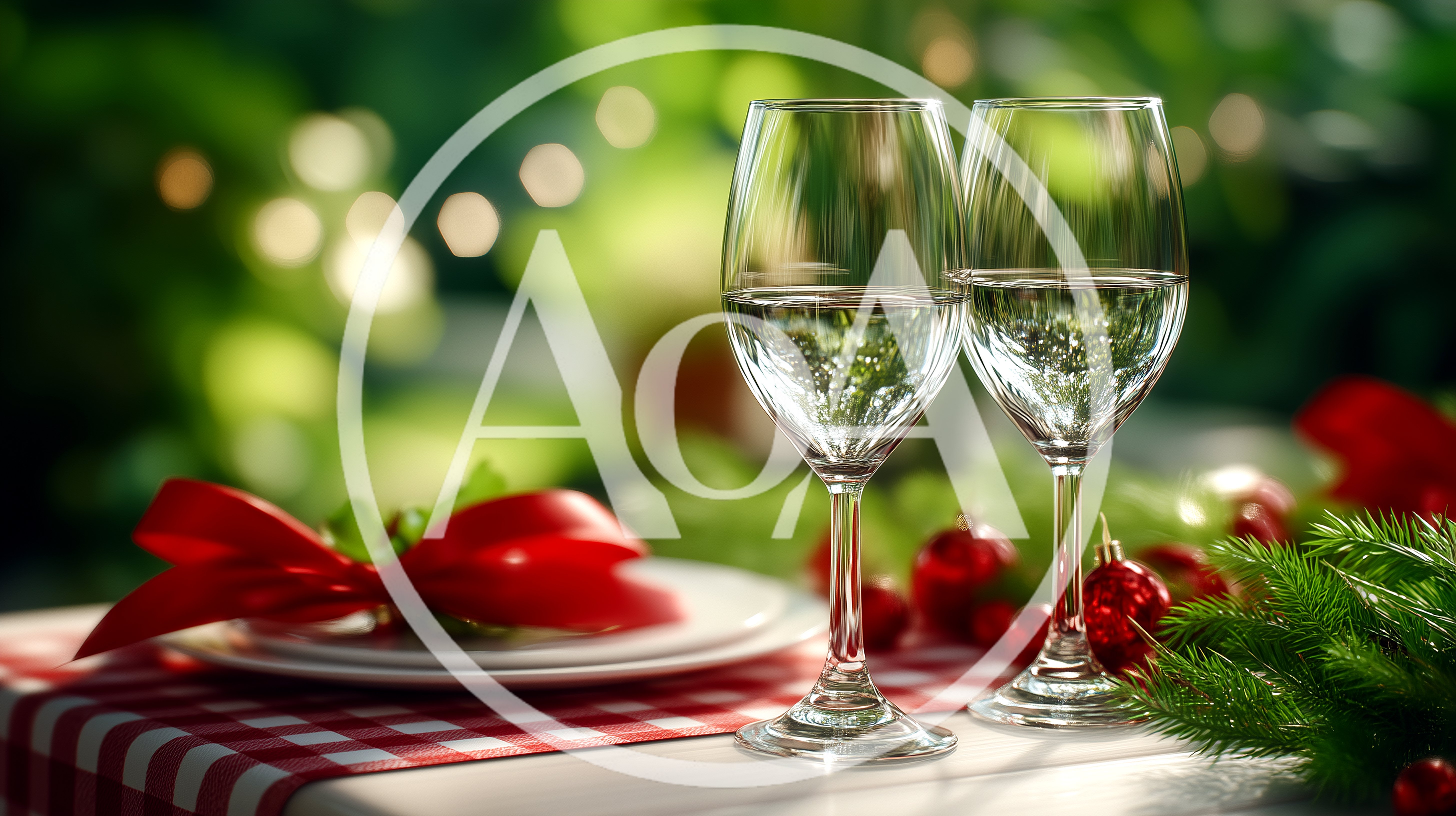 Two Wine Glasses On A Festive Christmas Table