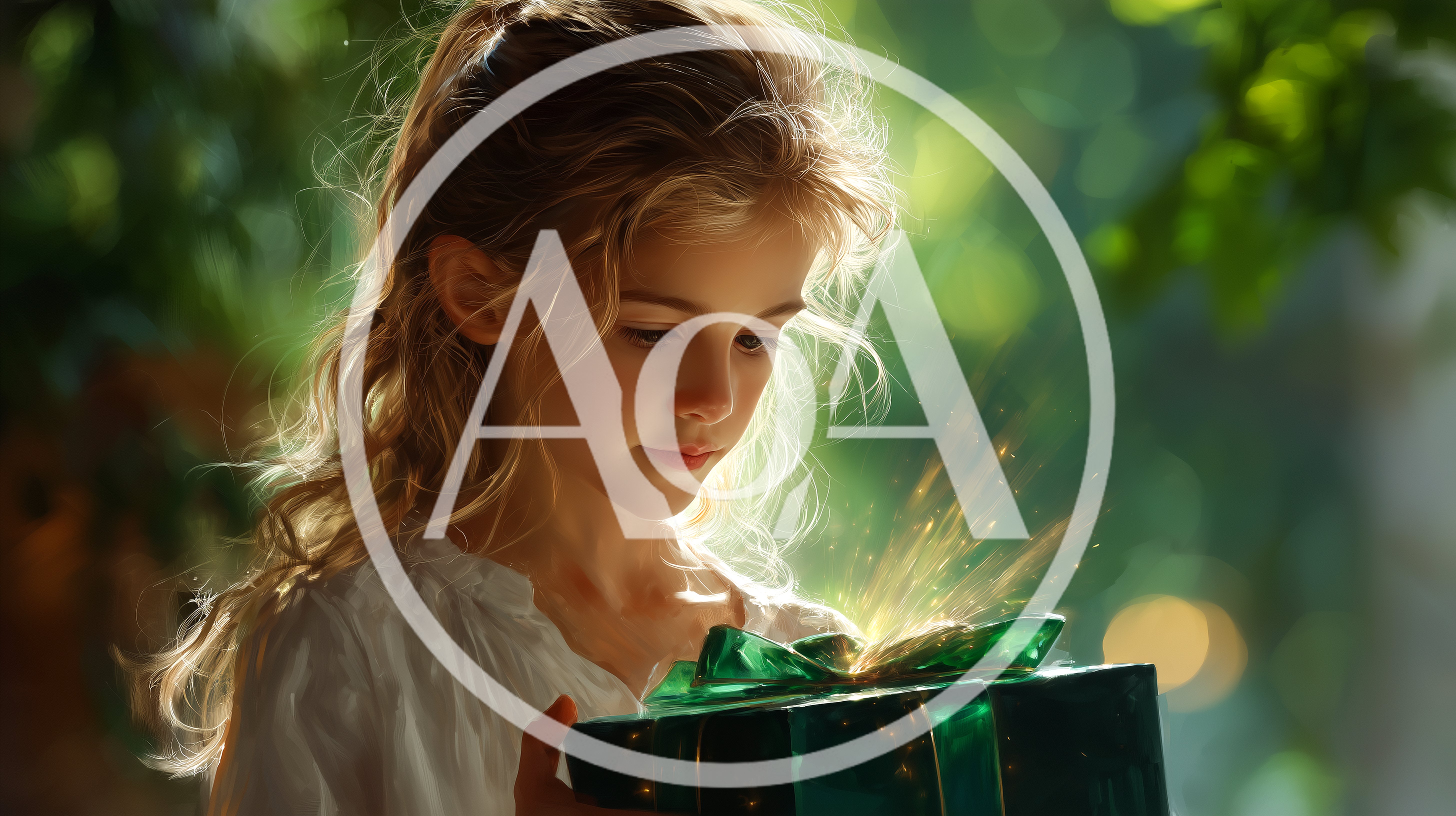 Young Girl Opening A Magical Glowing Gift Box