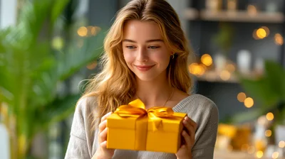 Young Woman Holding A Gift Box