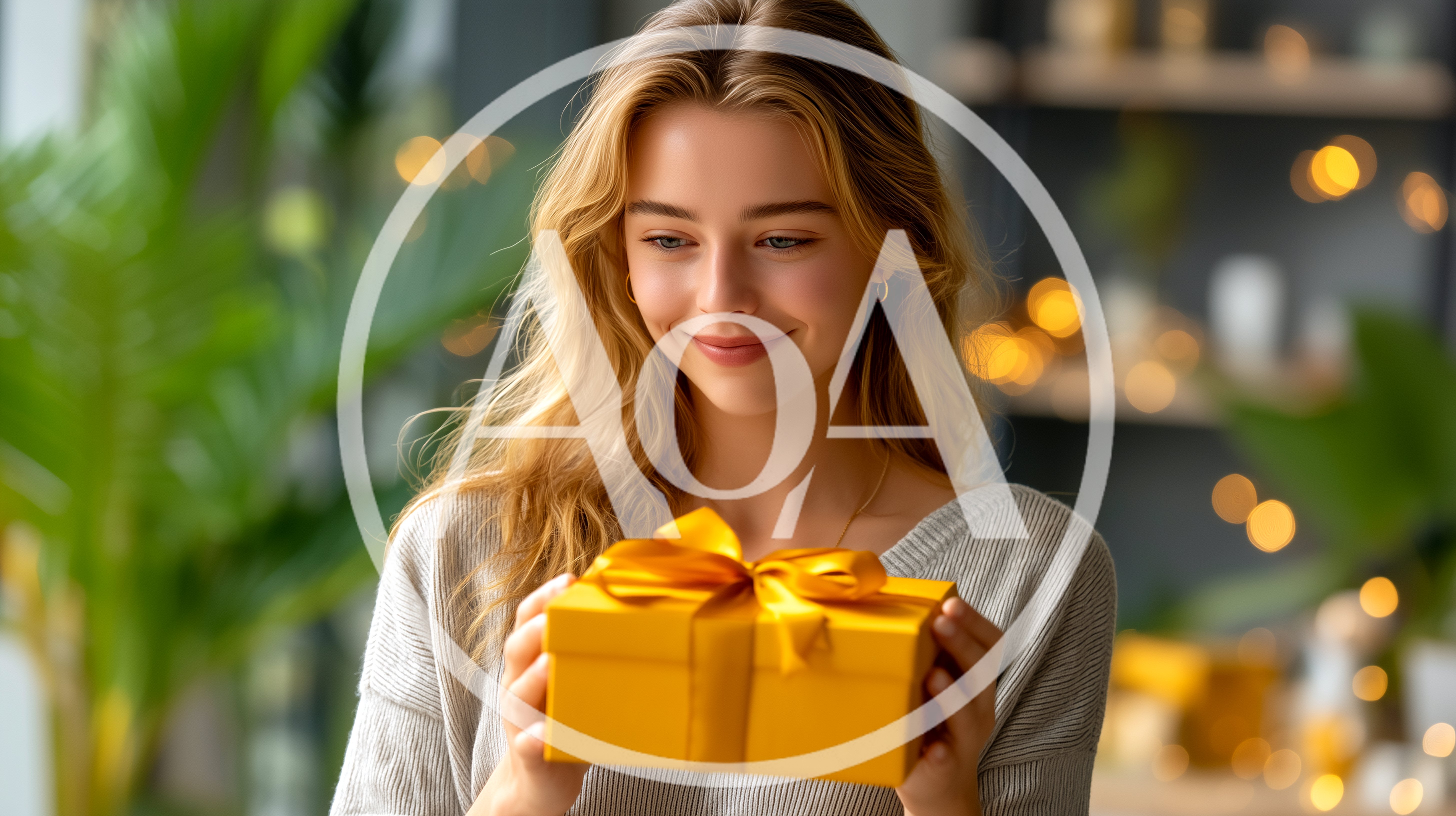 Young Woman Holding A Gift Box