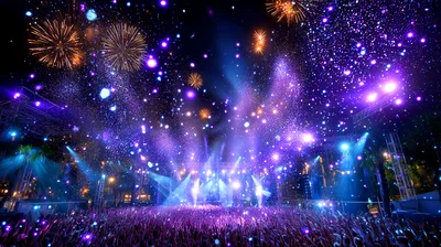 Crowd Celebrating At A Vibrant Outdoor Music Festival