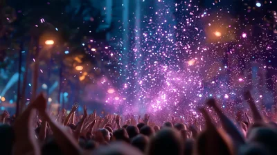Crowd Celebrating At A Night Music Festival