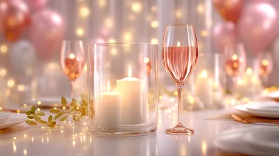 Romantic Table Setting With Candles And Wine Glasses